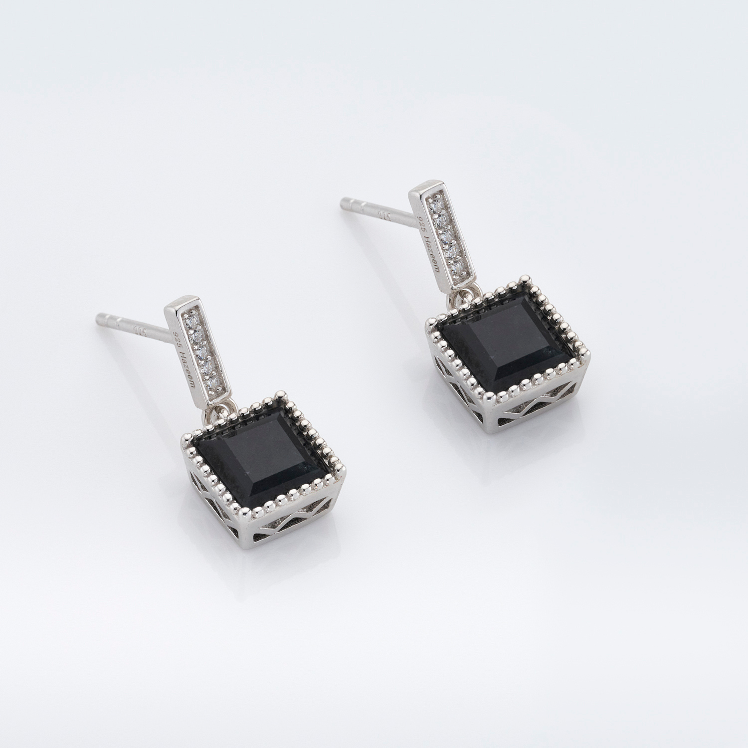 rhodium plated sterling silver Sapphire earrings