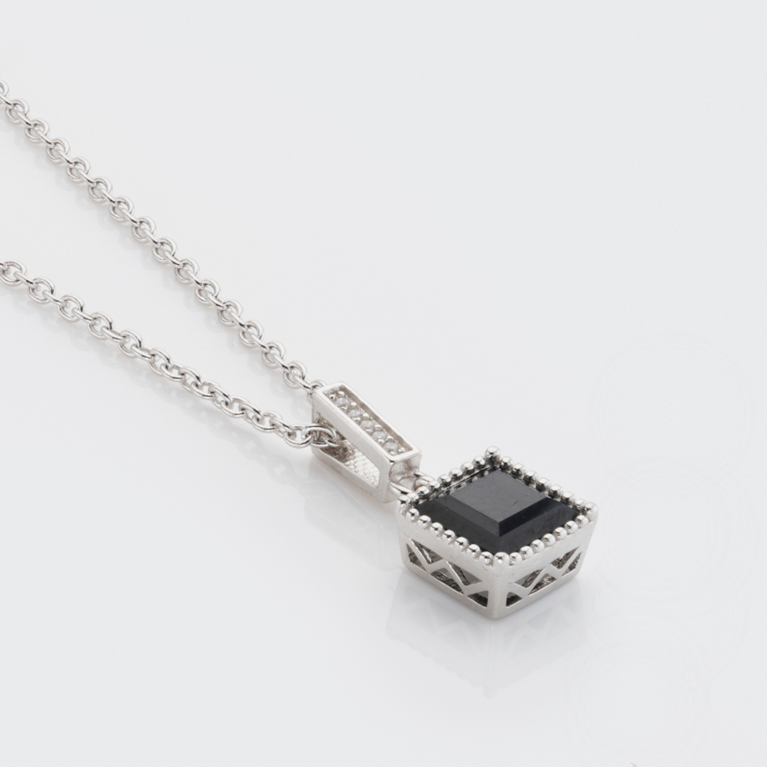rhodium plated sterling silver Sapphire necklace