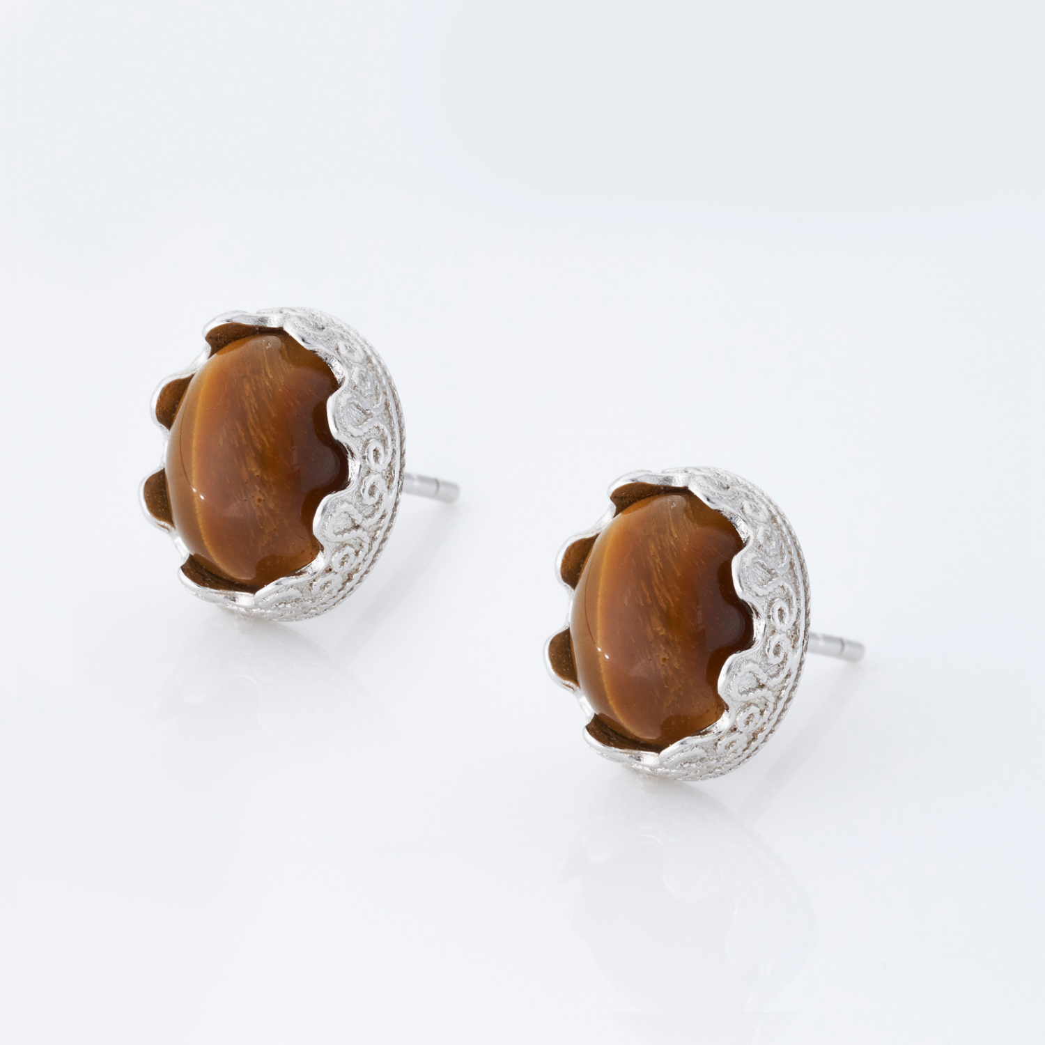 925 sterling silver tiger eye stud earrings