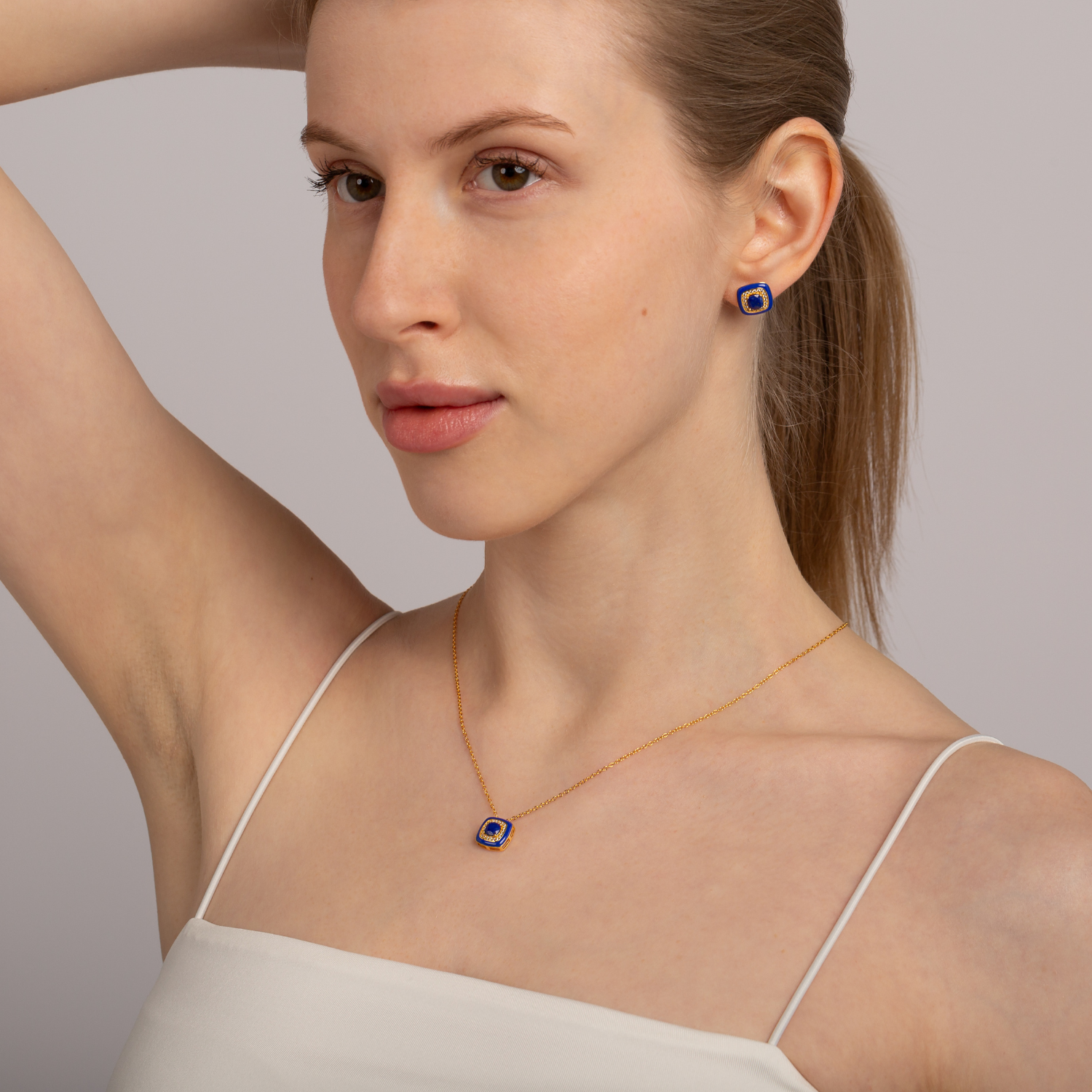 18k gold plated sterling silver Lapis stud earrings