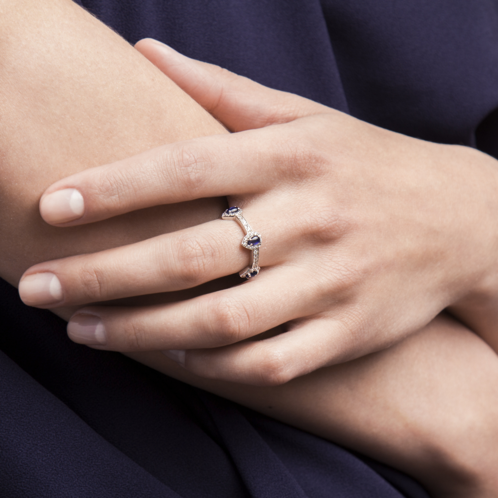 pear drop sapphire stacking ring