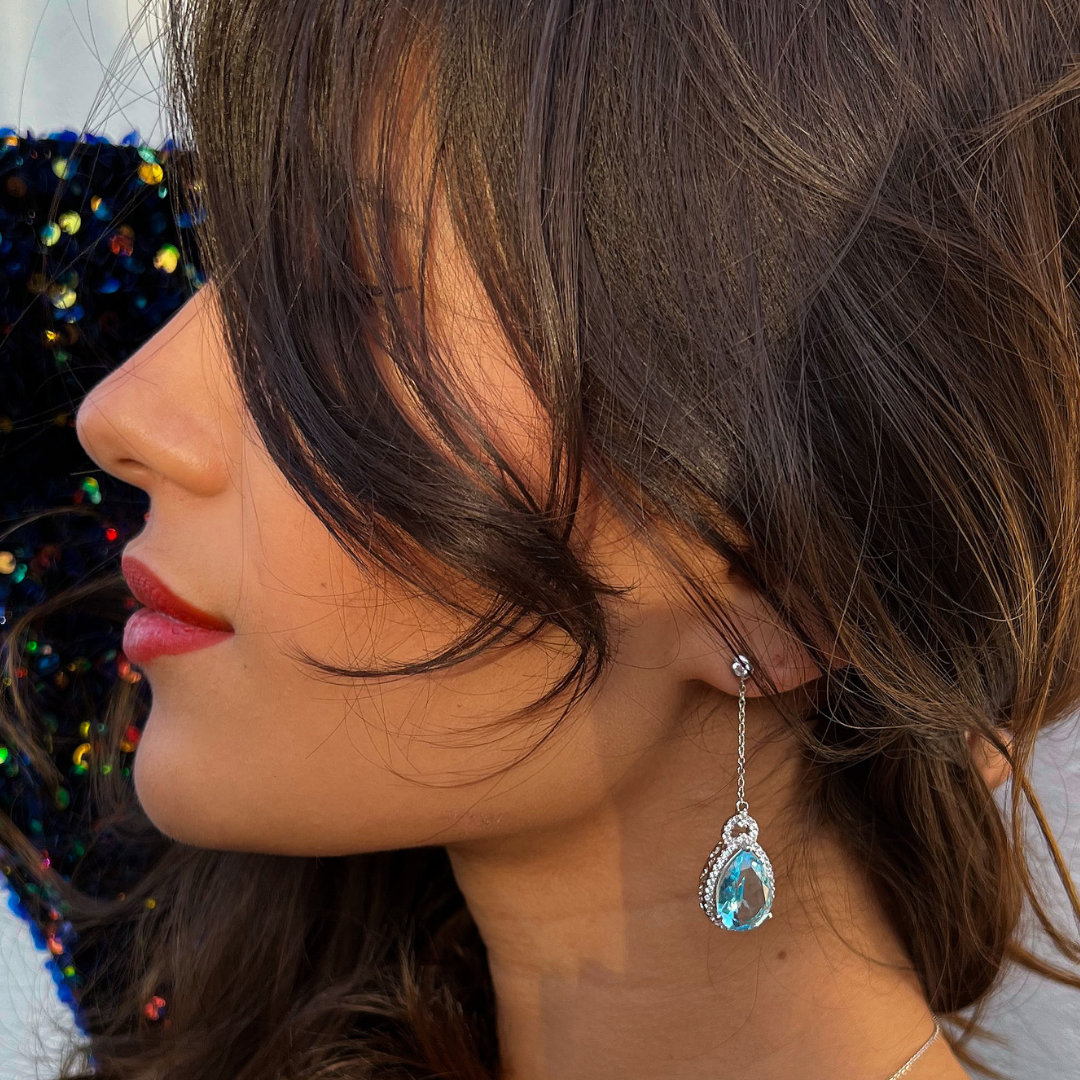 Pear Drop Blue Topaz Earrings