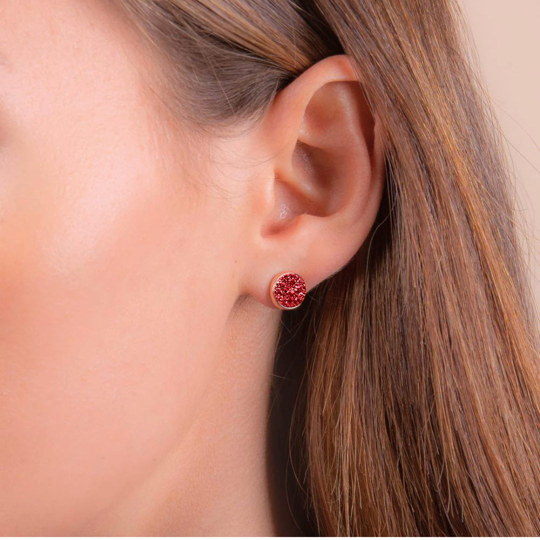 Elara's Rose Gold Red Studs