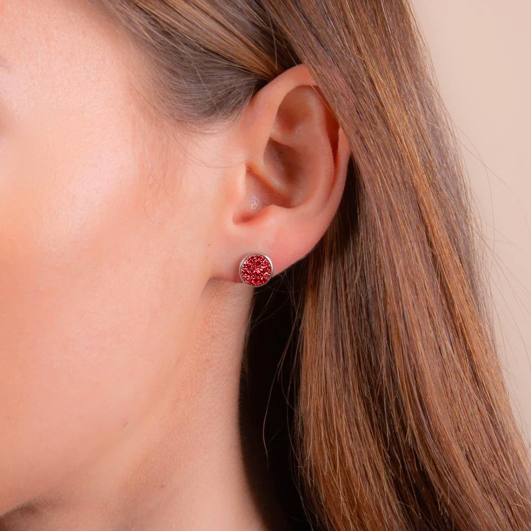 Elara Silver Red Studs