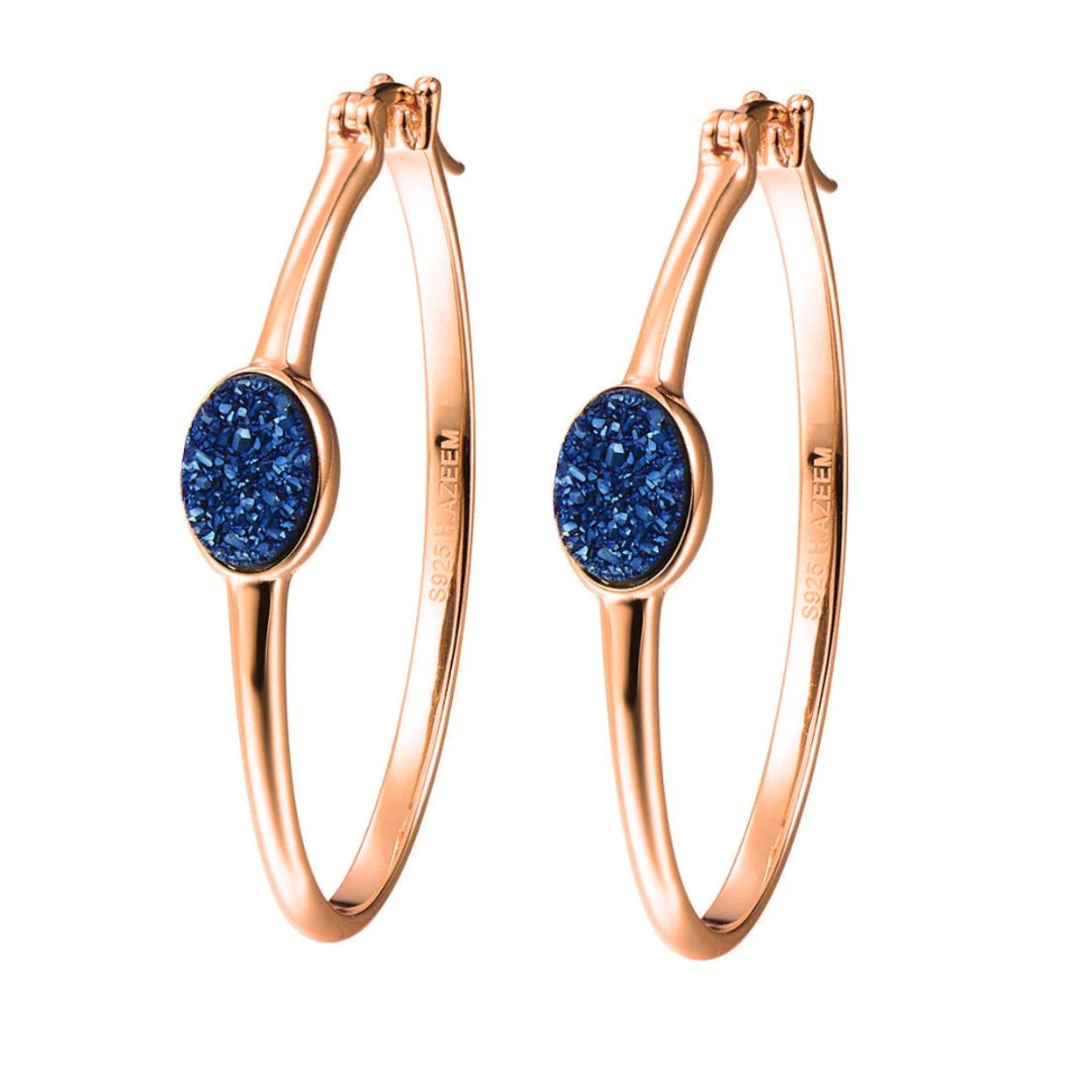 Elara's Rose Gold Blue Hoops