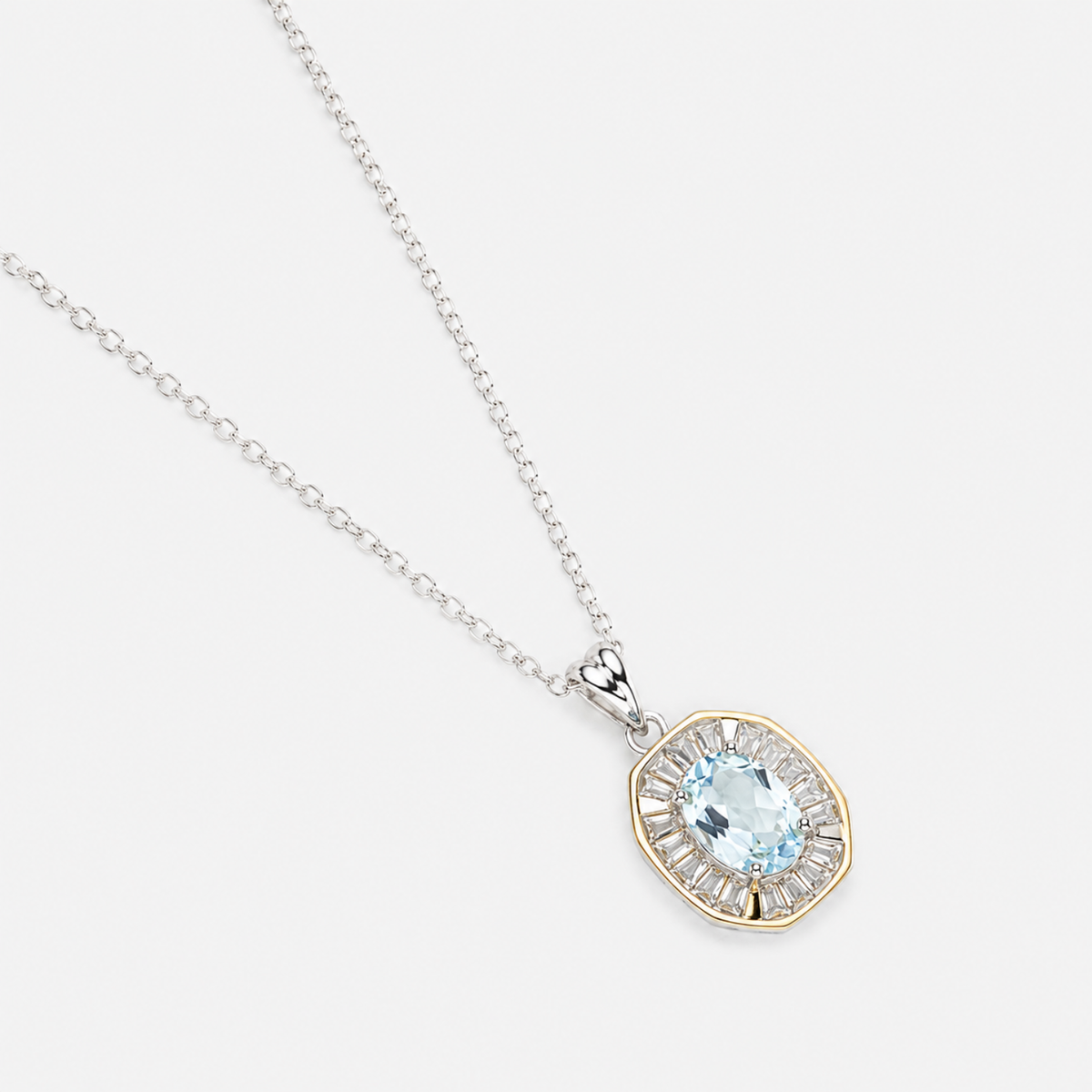 18k gold plated sterling silver octagon shape blue topaz necklace