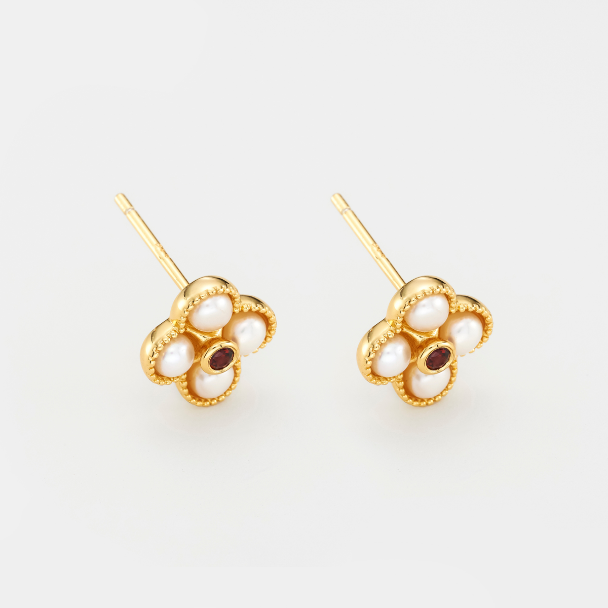 18k gold plated sterling silver pearl garnet earrings