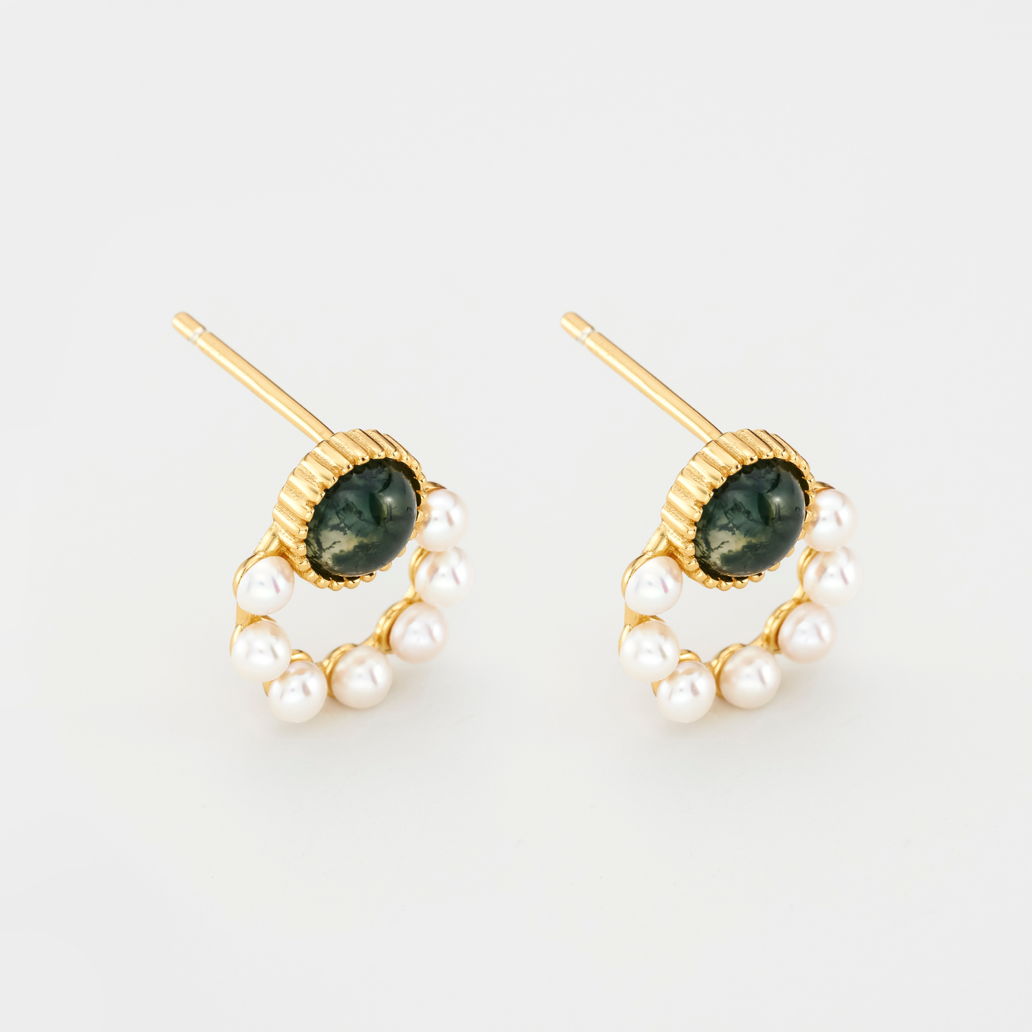 18k gold plated sterling silver pearl moss agate earrings