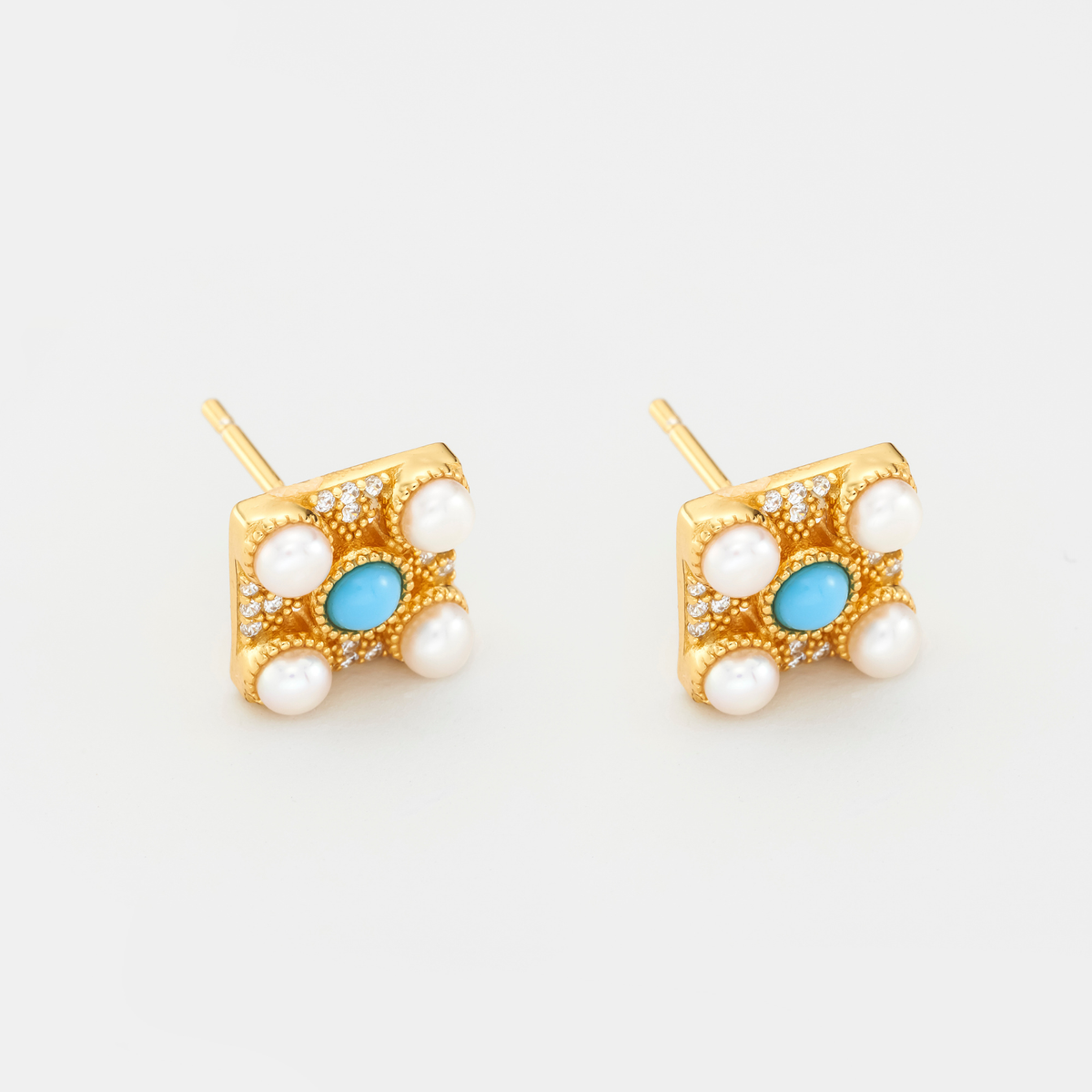 18k gold plated sterling silver turquoise pearl earrings