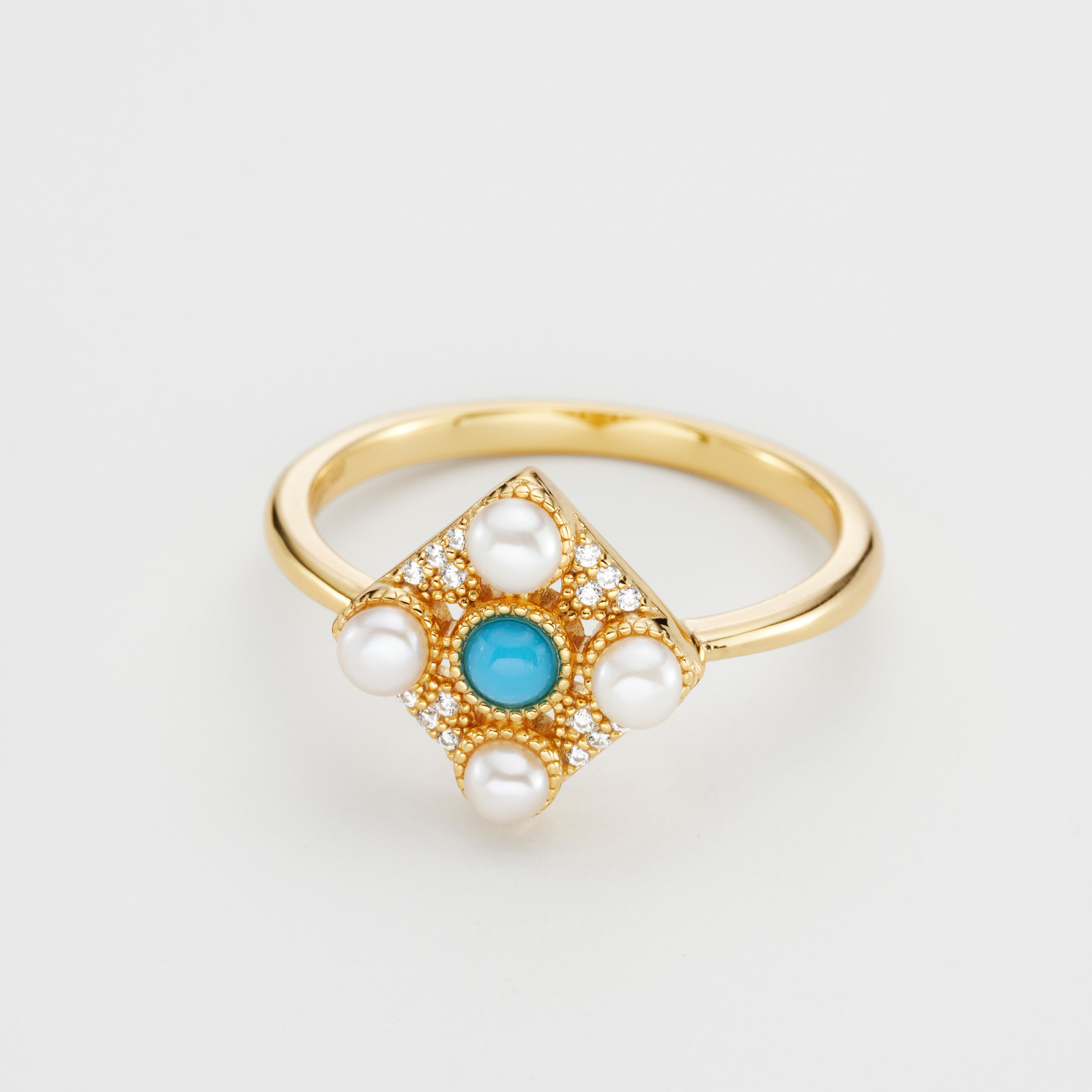 18k gold plated sterling silver turquoise pearl ring