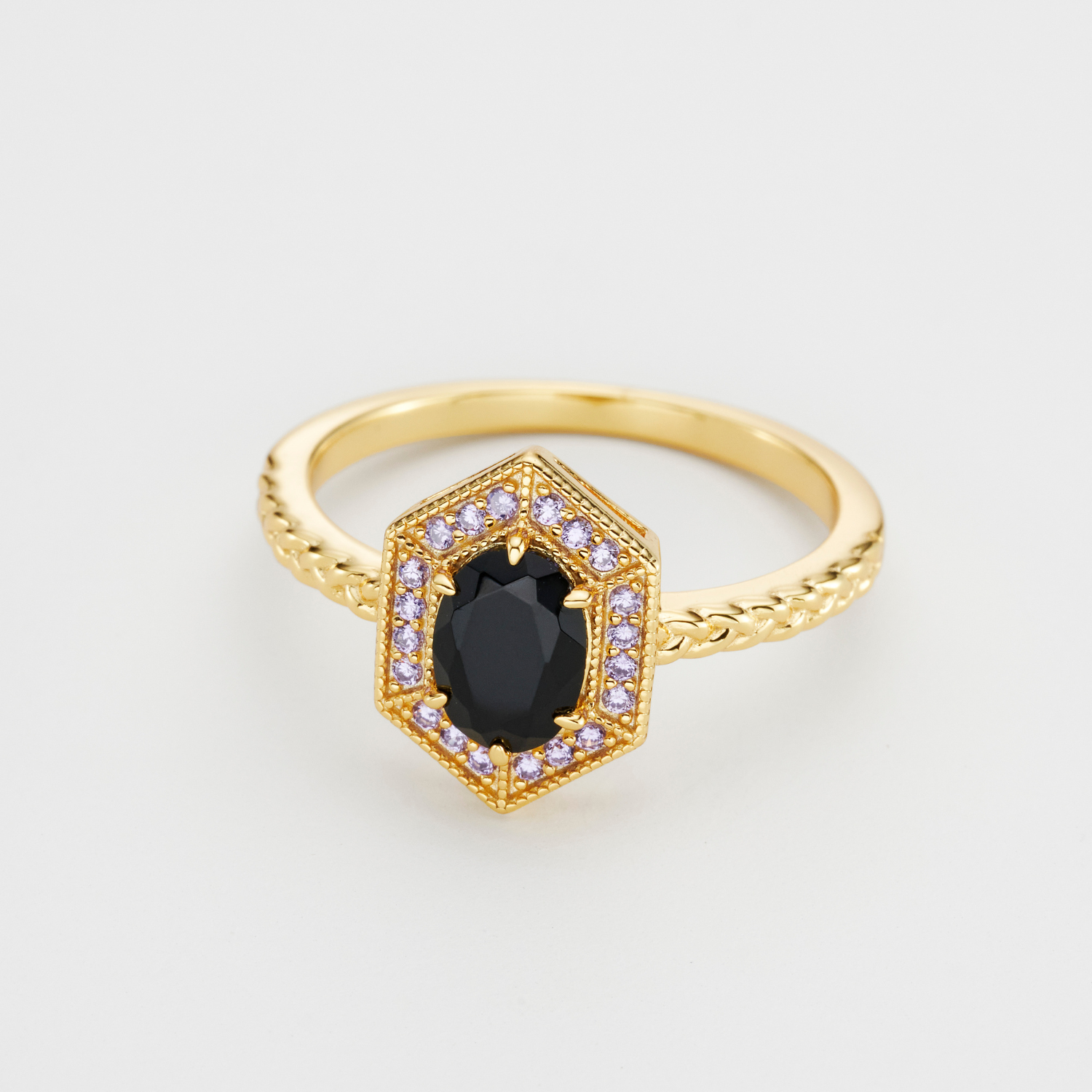 18k gold plated sterling silver agate gemstone ring purple cubic zirconia