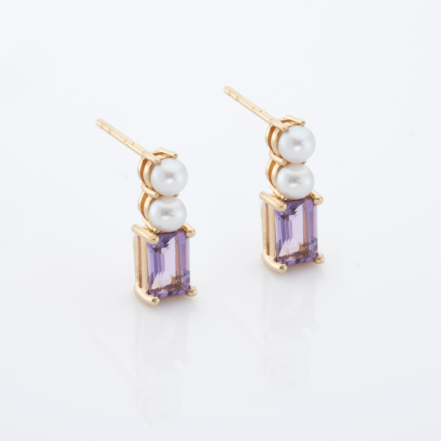 18k gold 925 sterling silver amethyst pearl stud earrings
