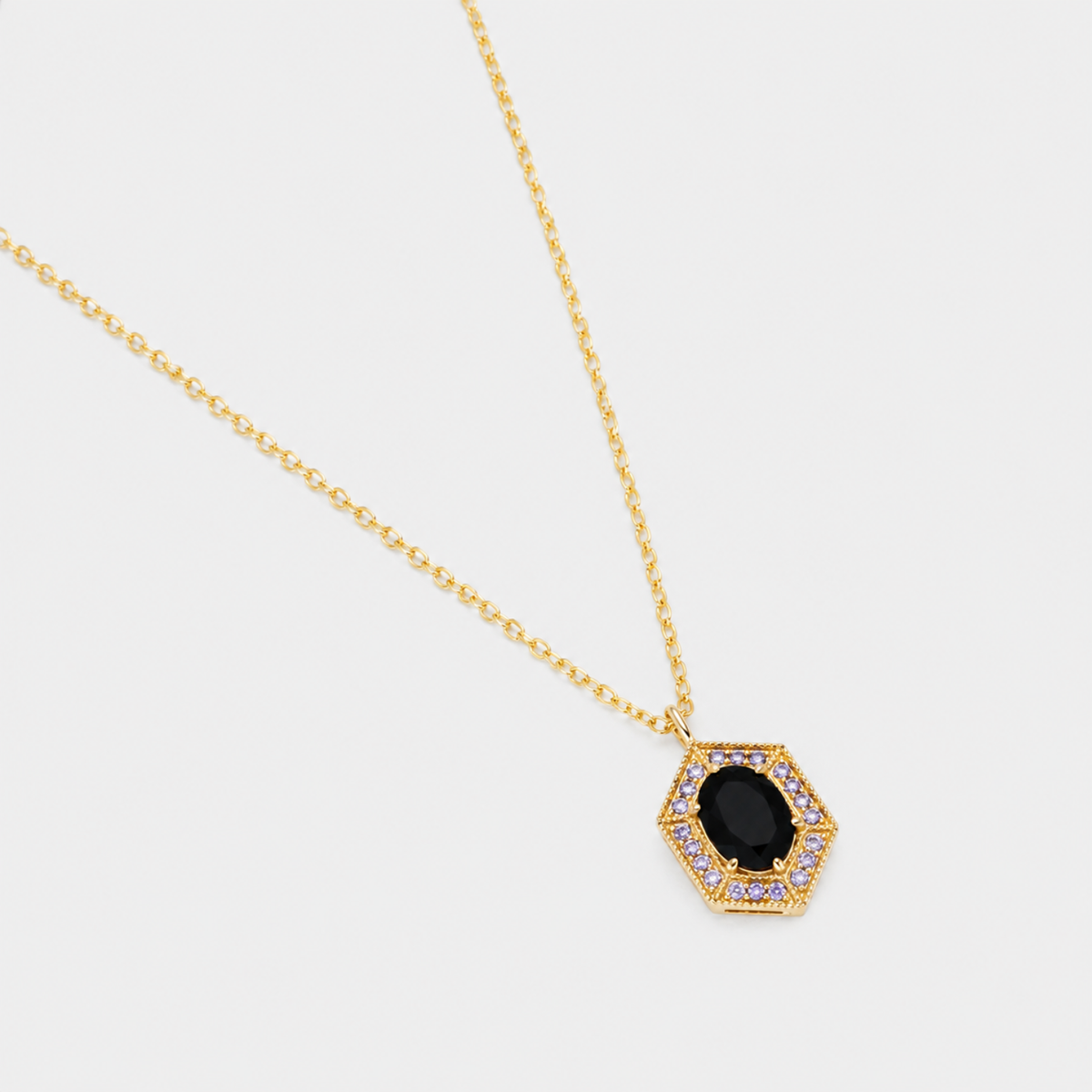 18k gold plated sterling silver black agate necklace