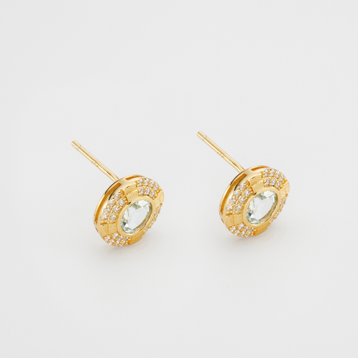 18k gold plated sterling silver blue topaz clock earrings