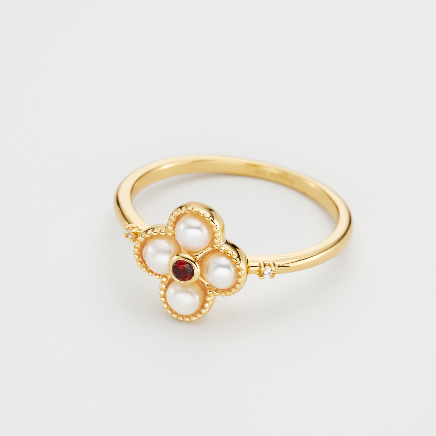 18k gold plated sterling silver pearl garnet ring
