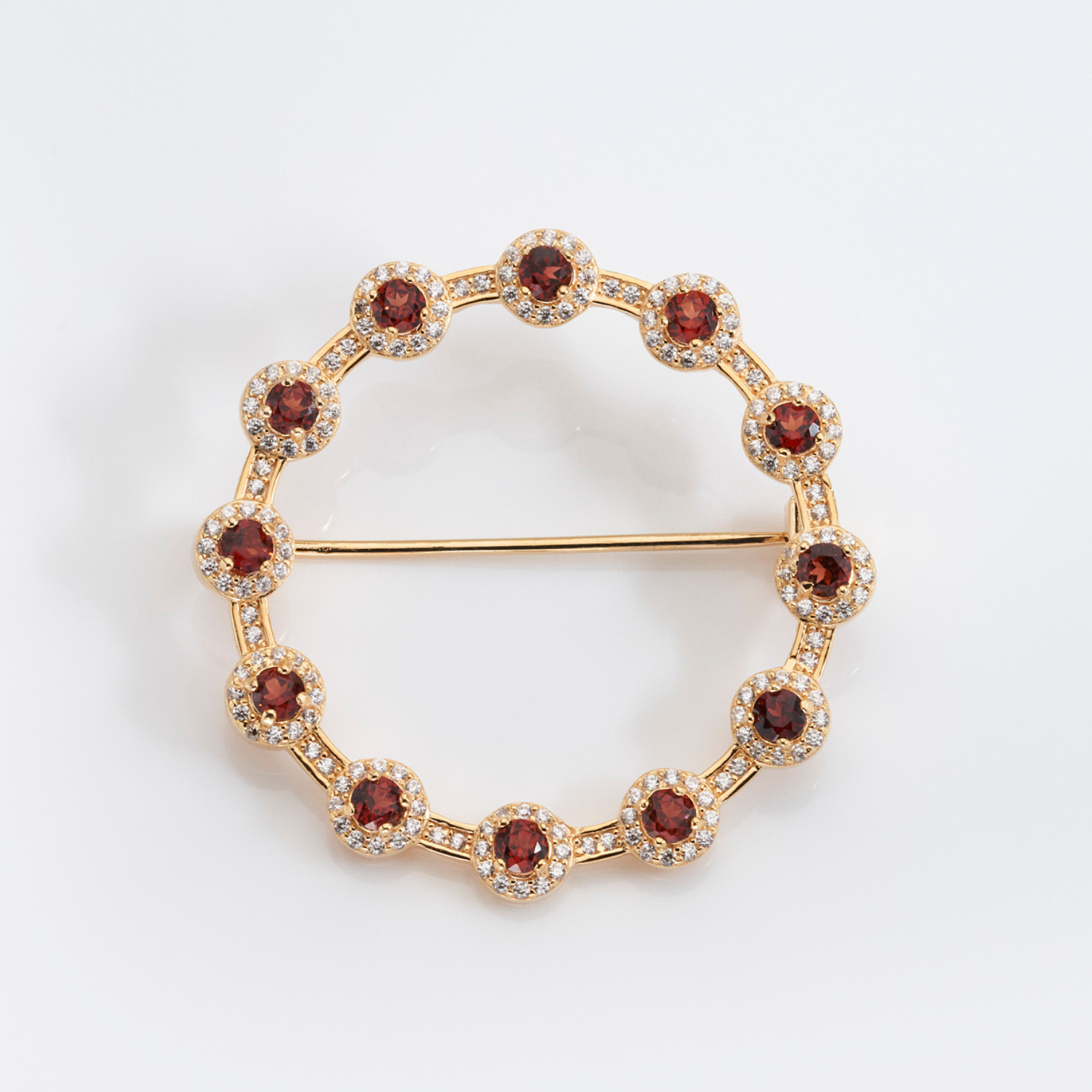 18k gold 925 sterling garnet brooch