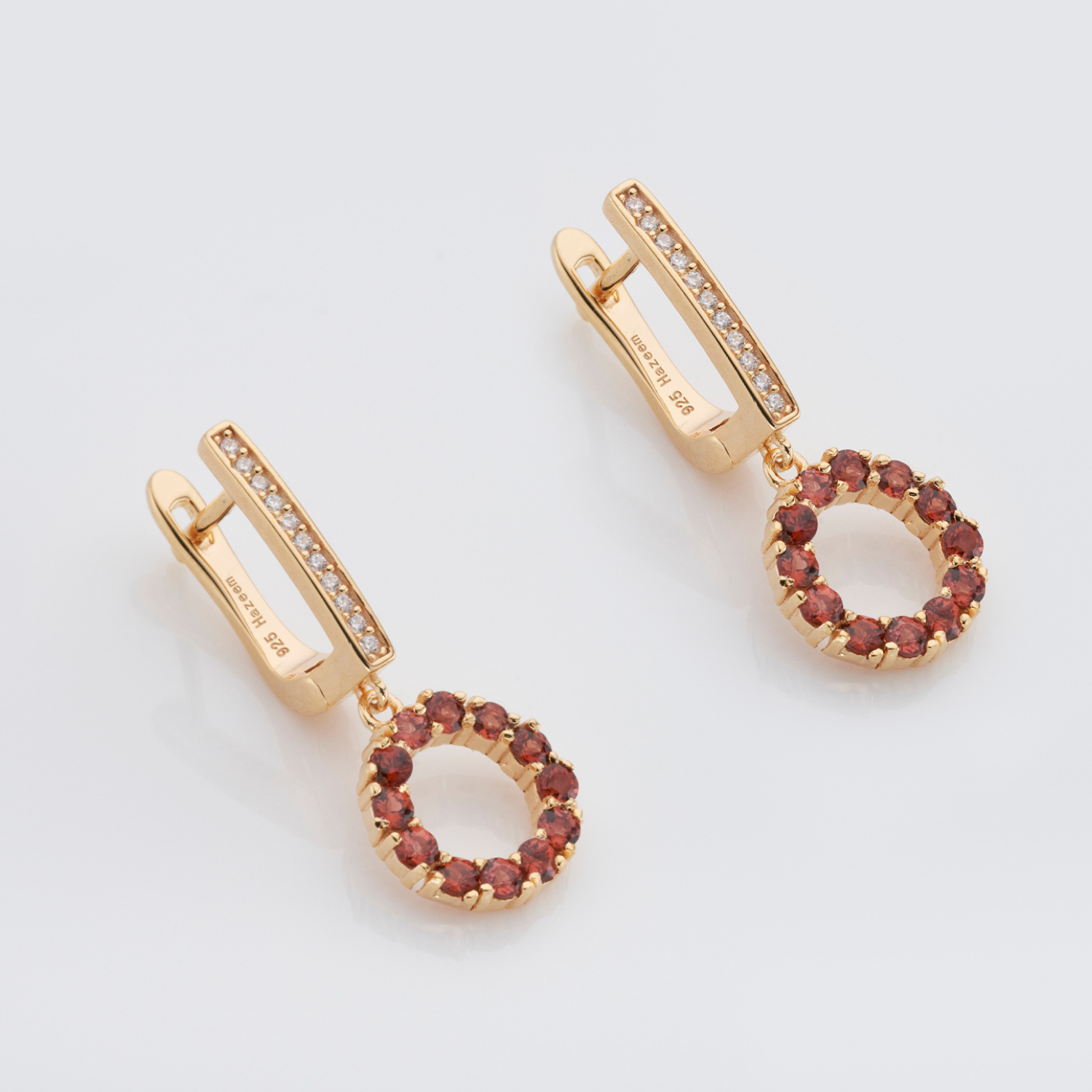 18k gold 925 sterling silver garnet drop earrings