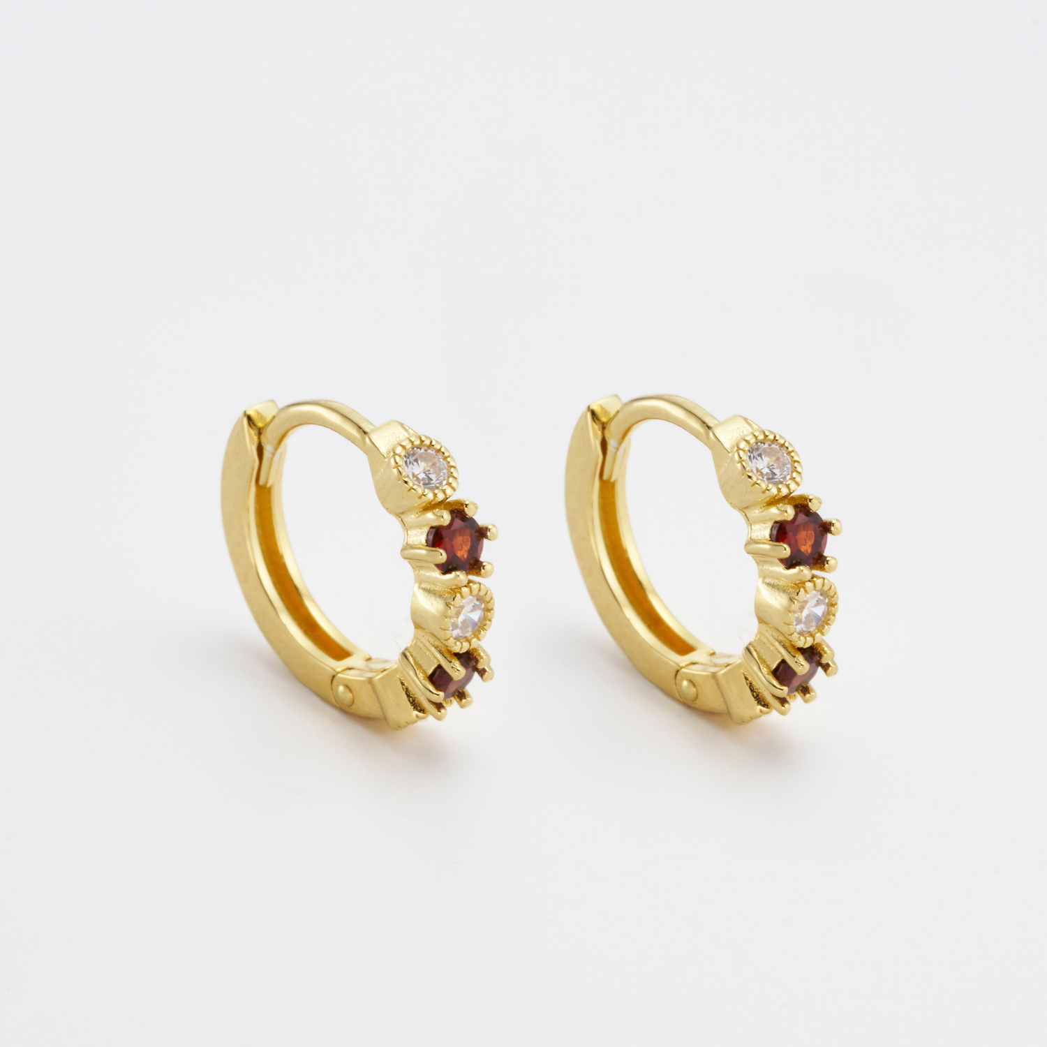 18k gold 925 sterling silver garnet hoops