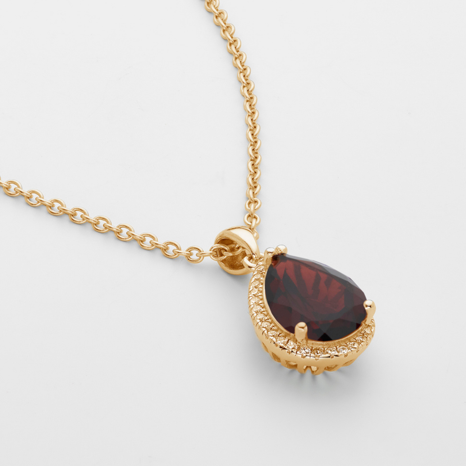 18k gold 925 sterling silver pear drop garnet necklace