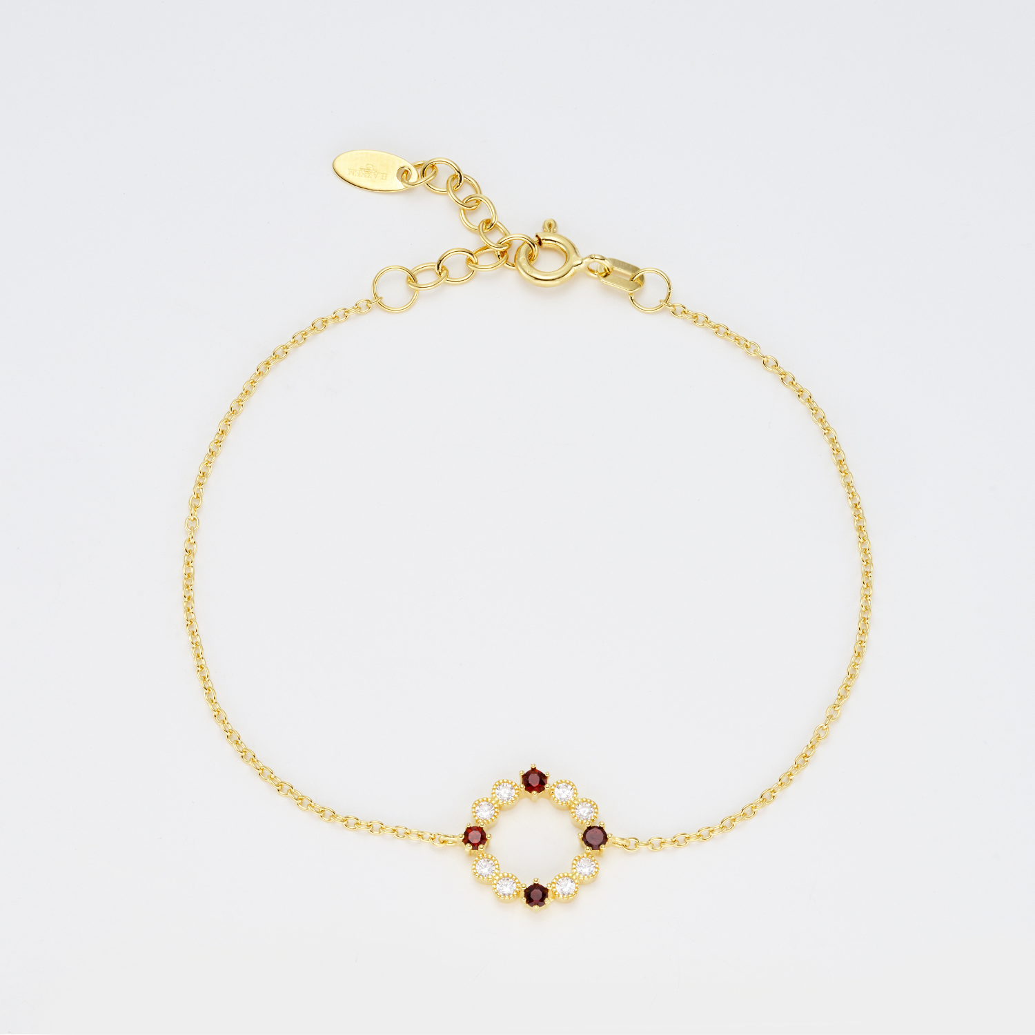 18k gold 925 sterling silver garnet round bracelet