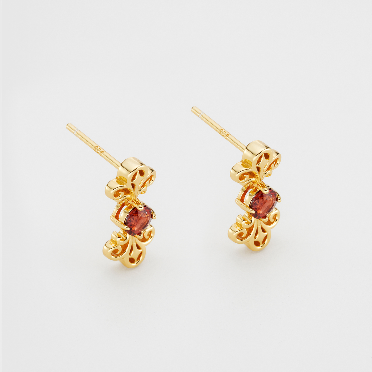 18k gold plated sterling silver garnet tijou stud earrings
