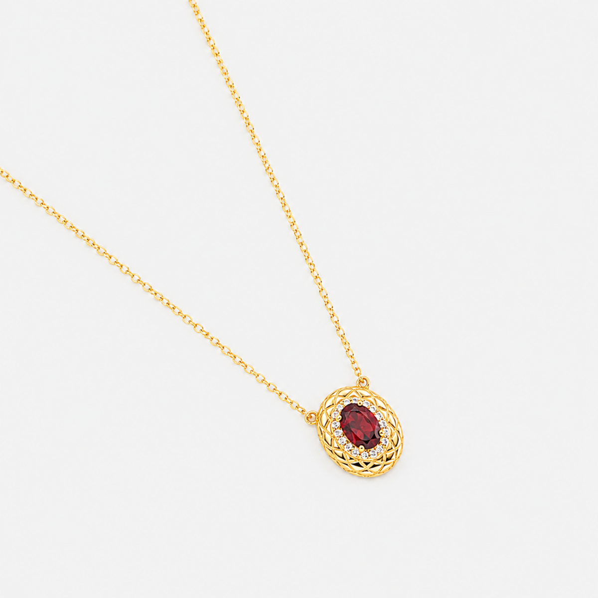 18k gold plated sterling silver garnet halo necklace