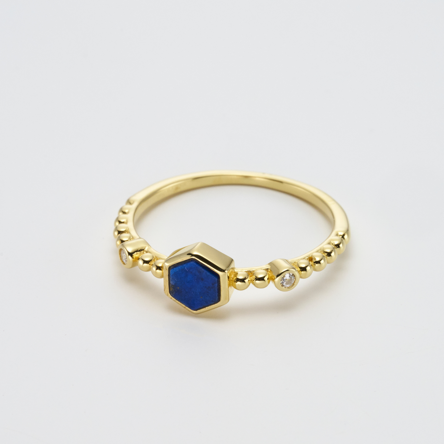 18k gold 925 sterling silver hexagon lapis lazuli ring