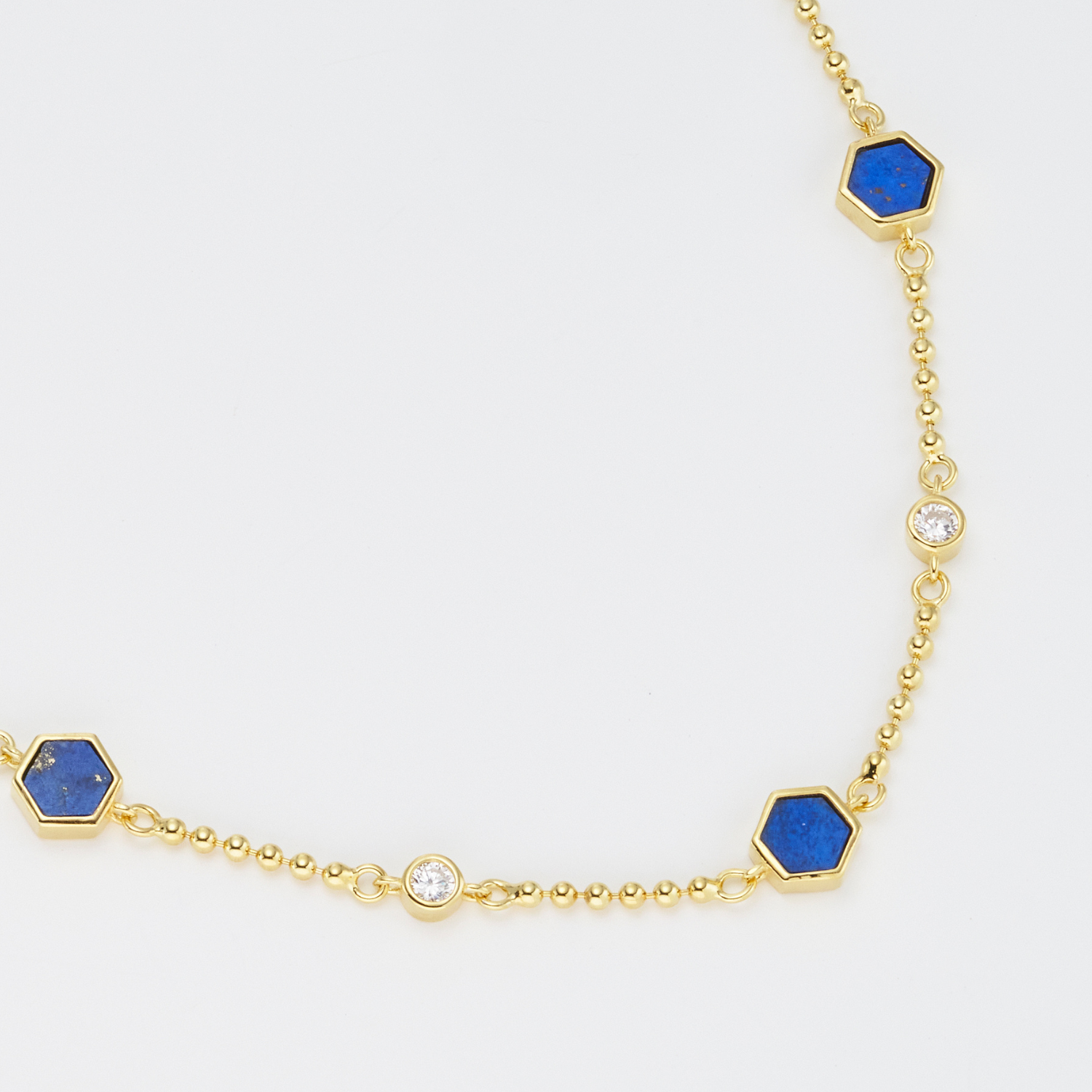 18k gold 925 sterling silver lapis lazuli chain necklace close up