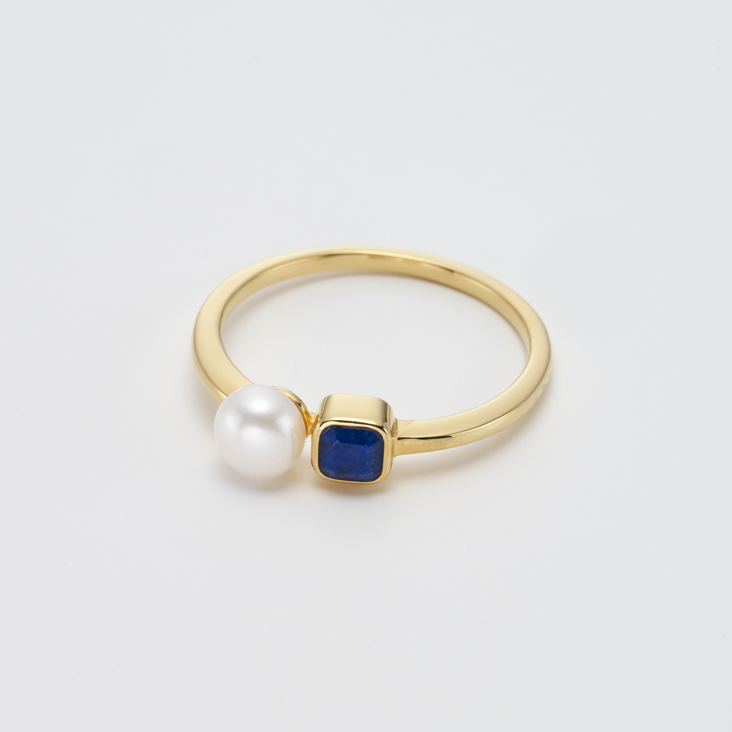 18k gold plated 925 sterling silver lapis lazuli pearl ring