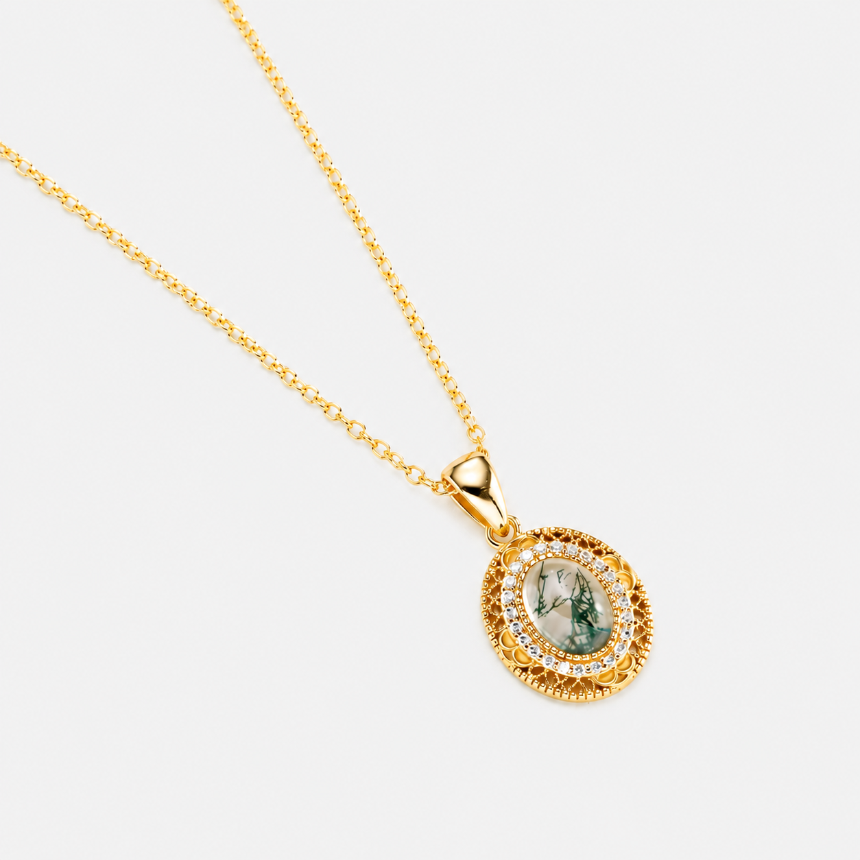 18k gold plated sterling silver moss agate necklace