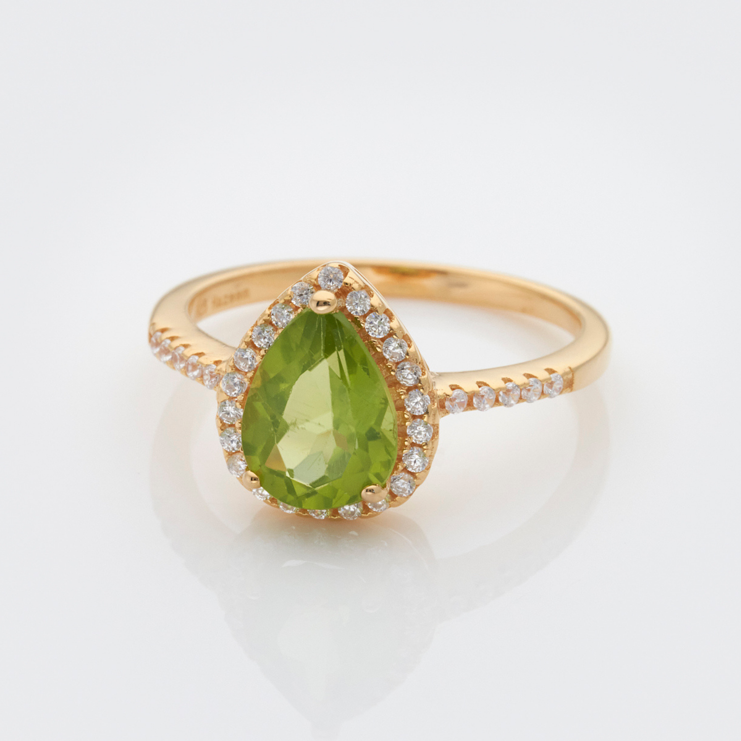 18k gold 925 sterling silver pear drop peridot ring