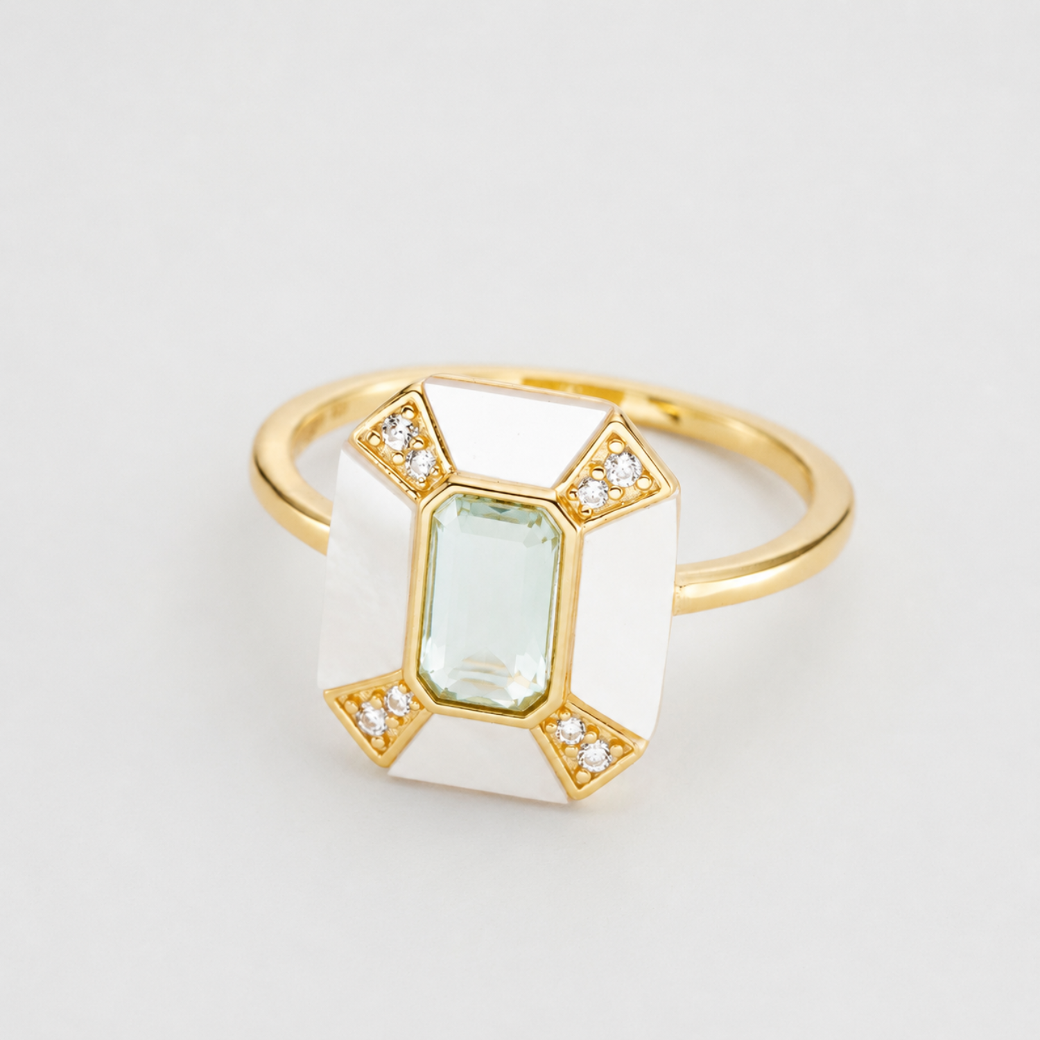 18k gold plated sterling silver pearl blue topaz ring