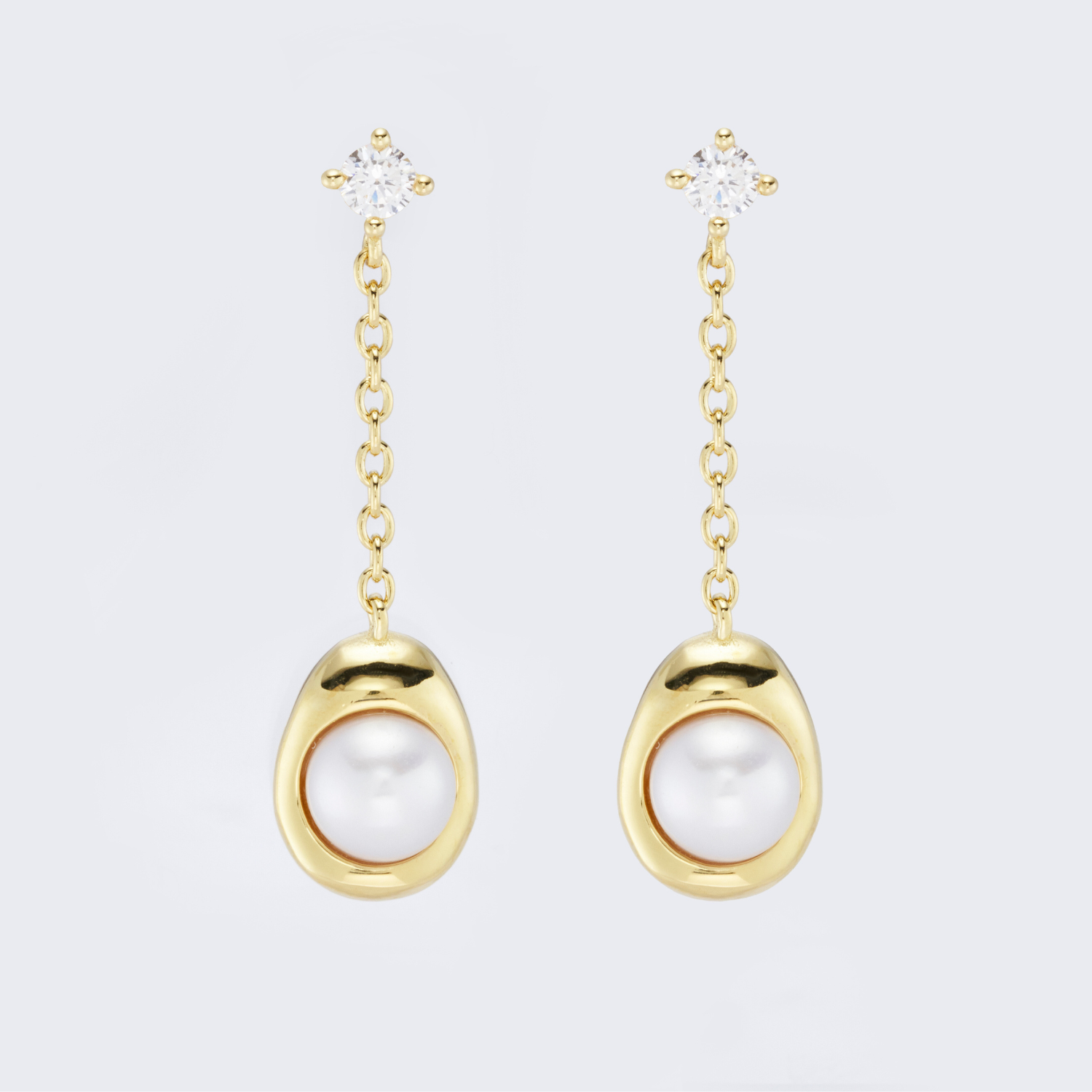 18k gold plated 925 sterling silver pearl chain earrings