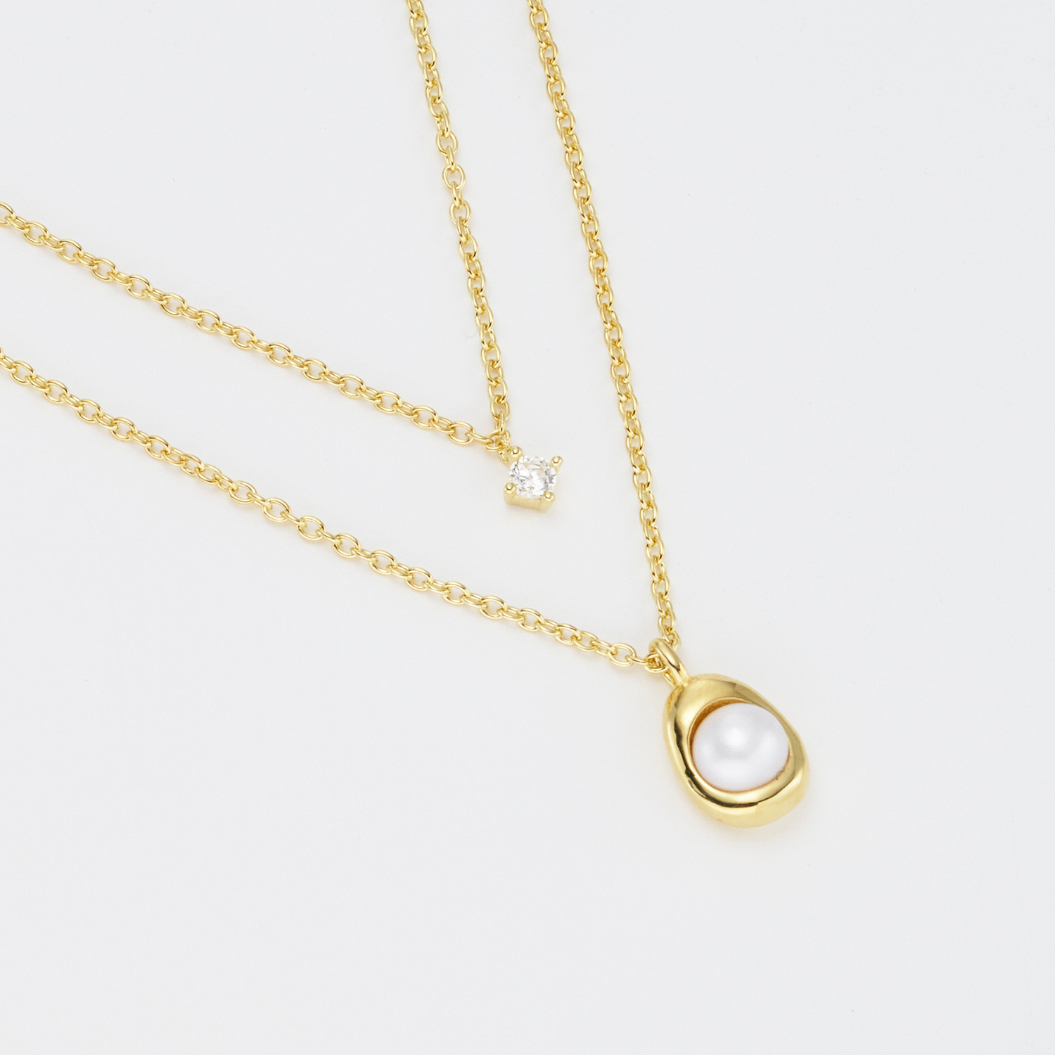 18k gold 925 sterling silver pearl layered necklace