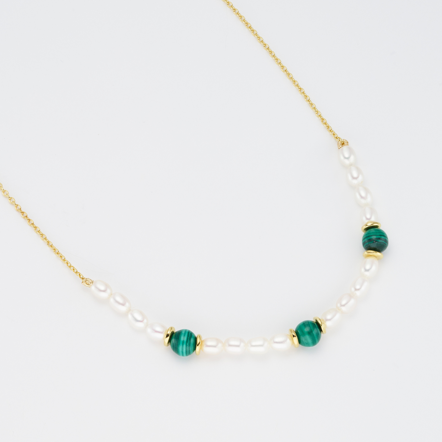 18k gold plated 925 sterling silver pearl malachite necklace
