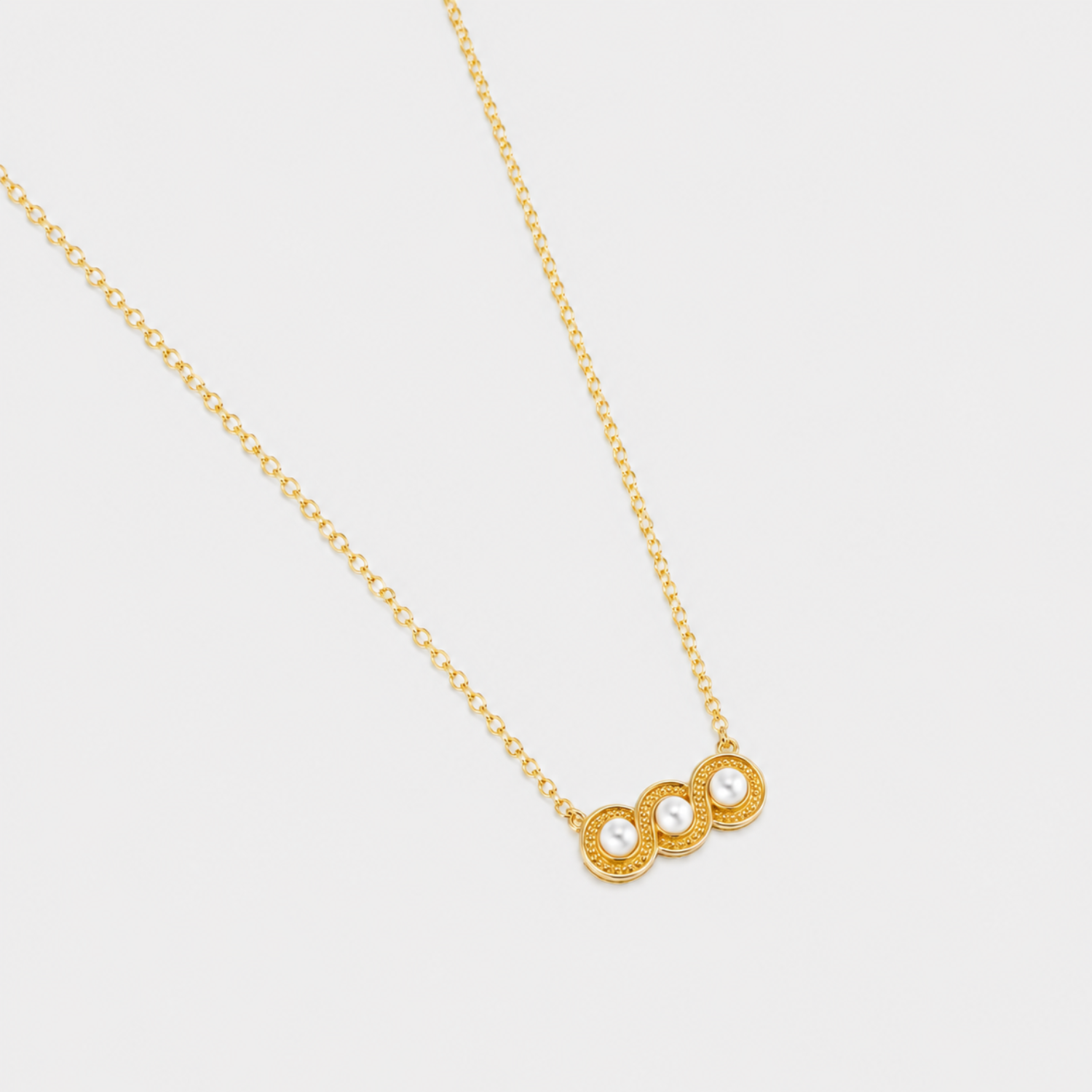 18k gold plated sterling silver triple pearl necklace