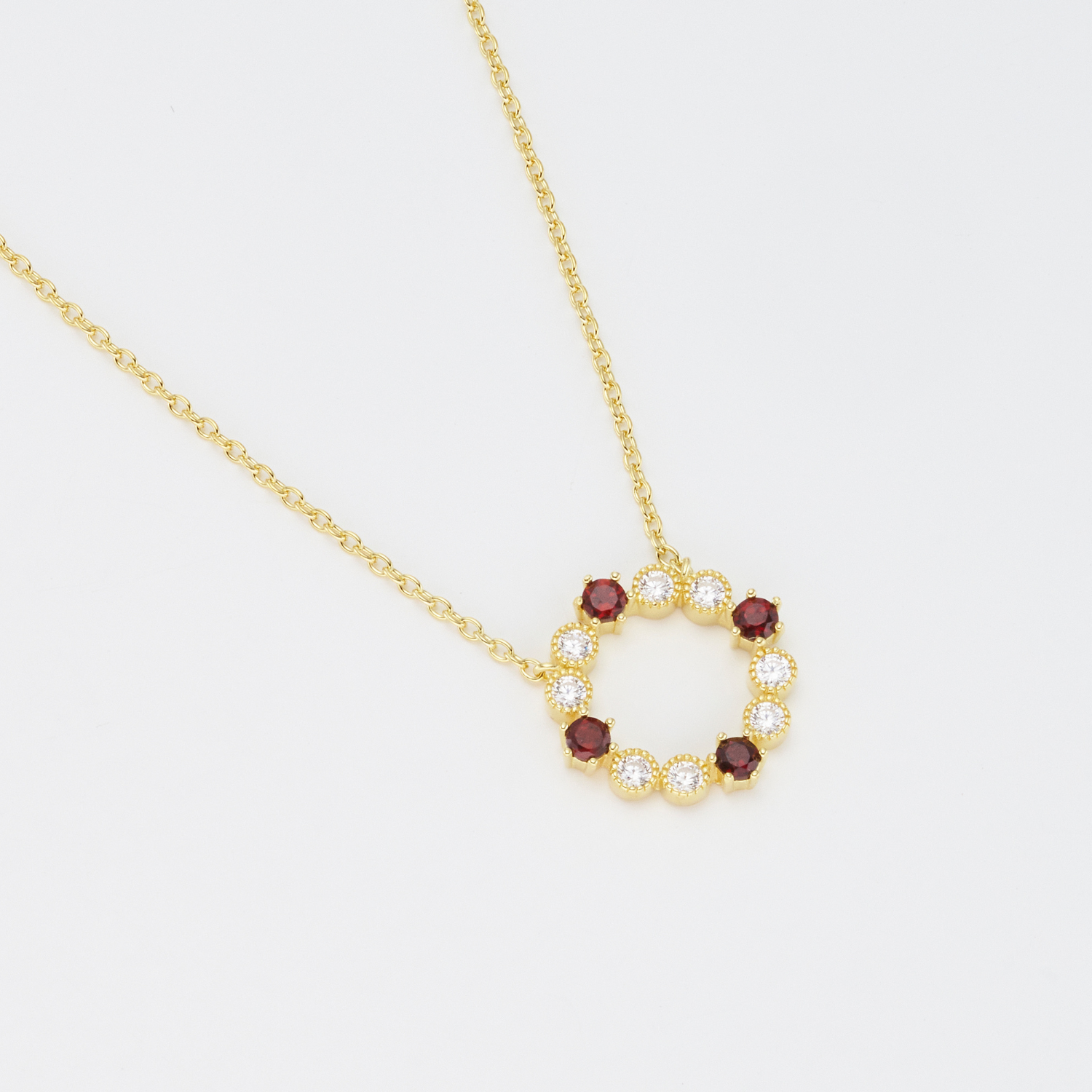 18k gold 925 sterling silver round garnet necklace