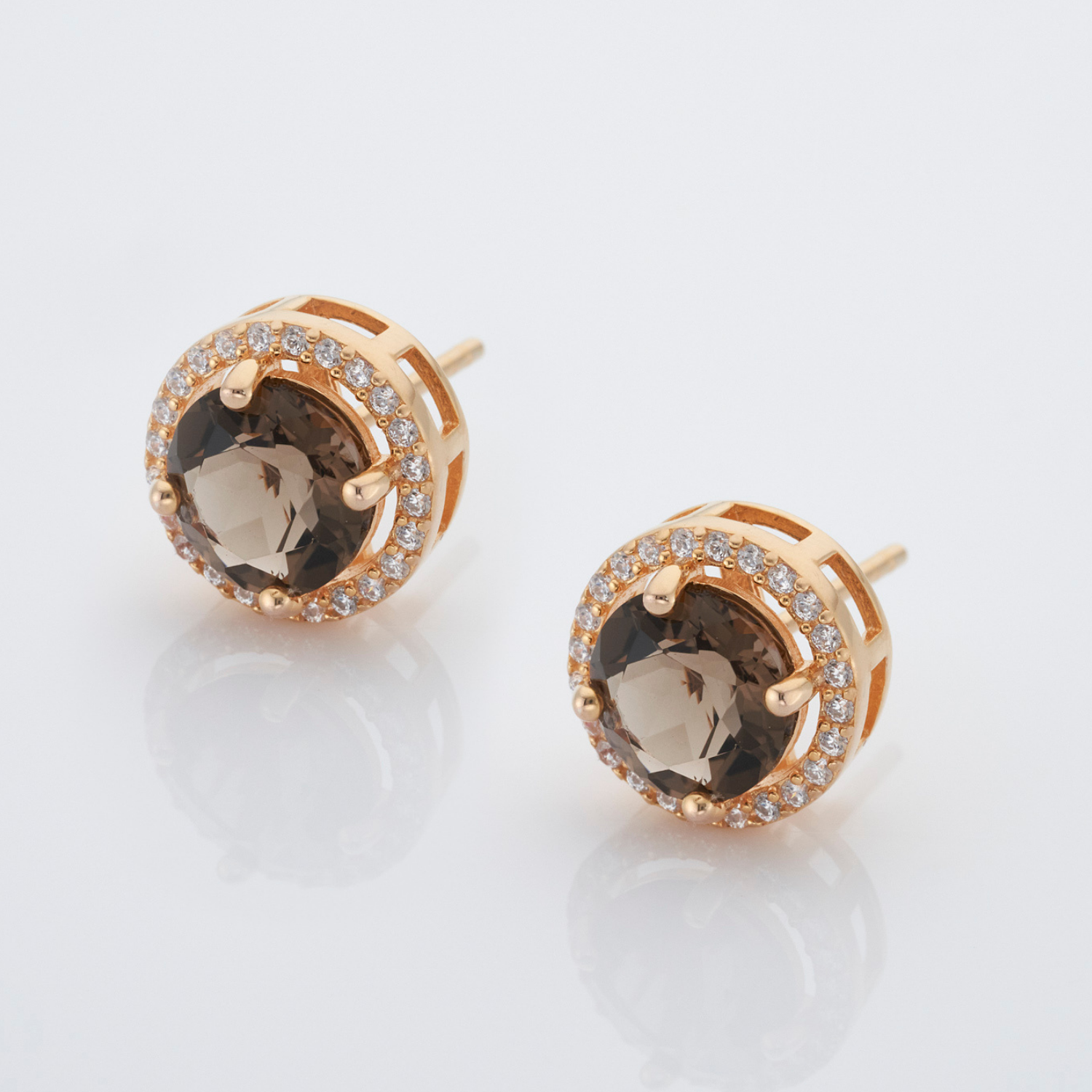 18k gold 925 sterling silver smoky quartz gemstone stud earrings