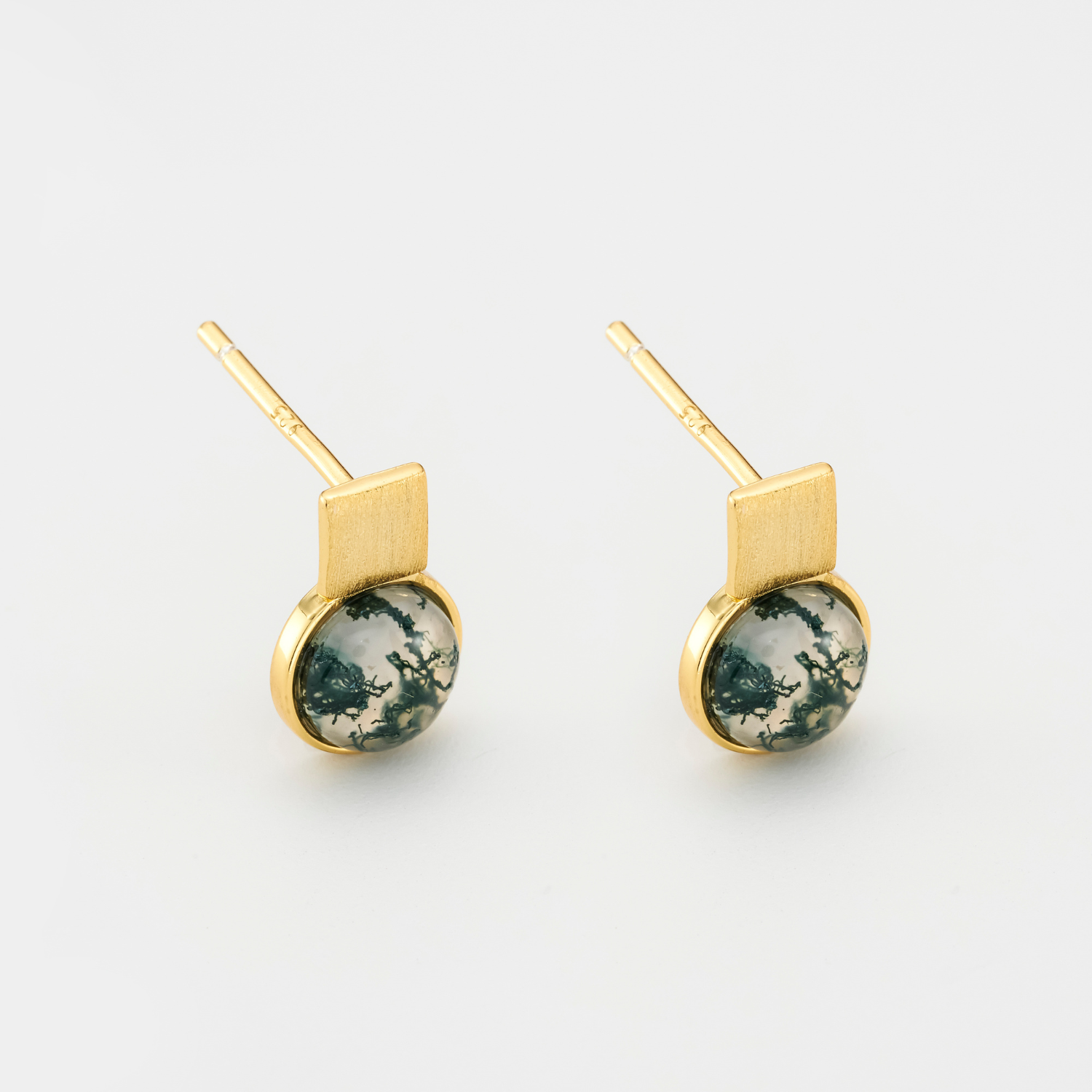 18k gold plated sterling silver square moss agate earrings