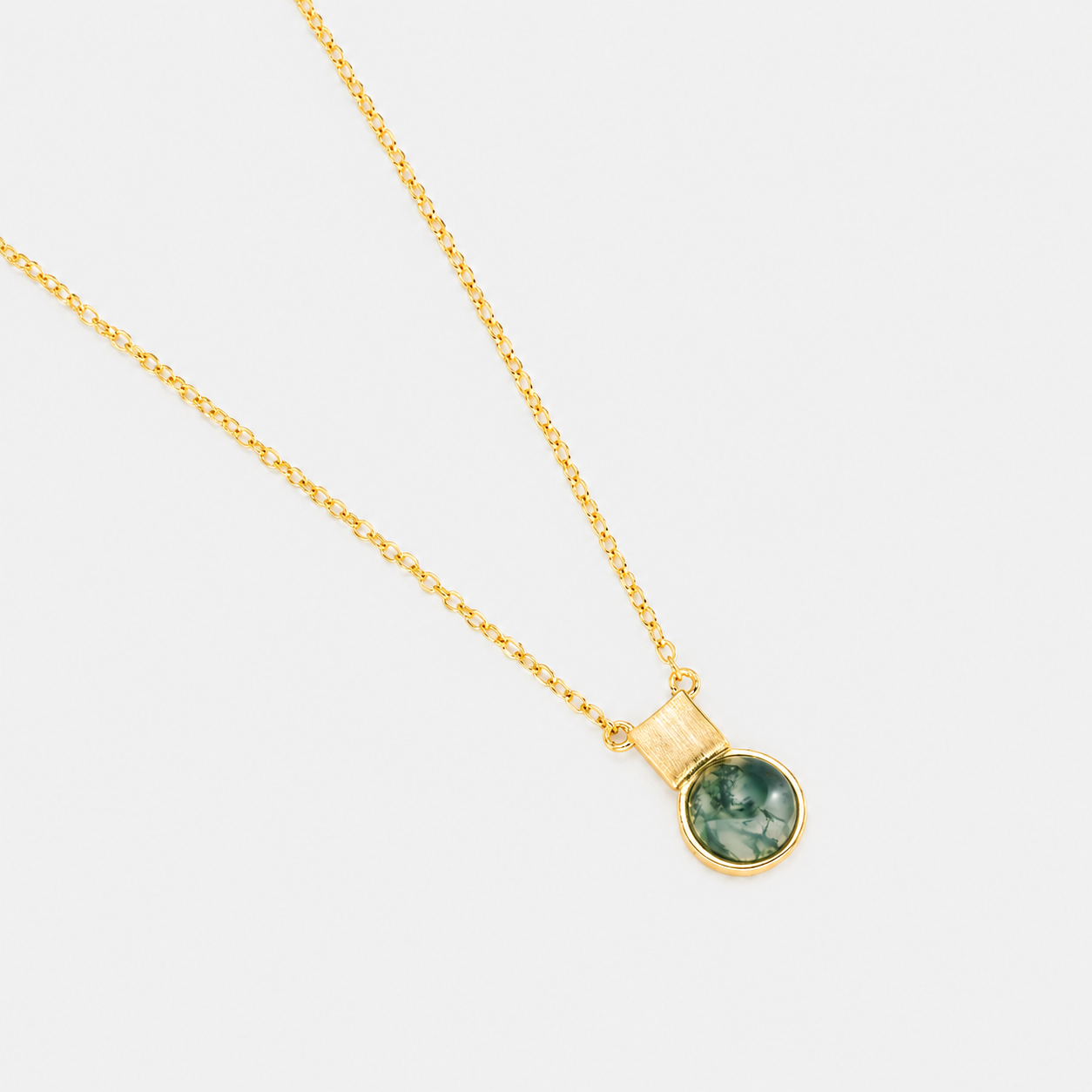 18k gold plated sterling silver moss agate square necklace