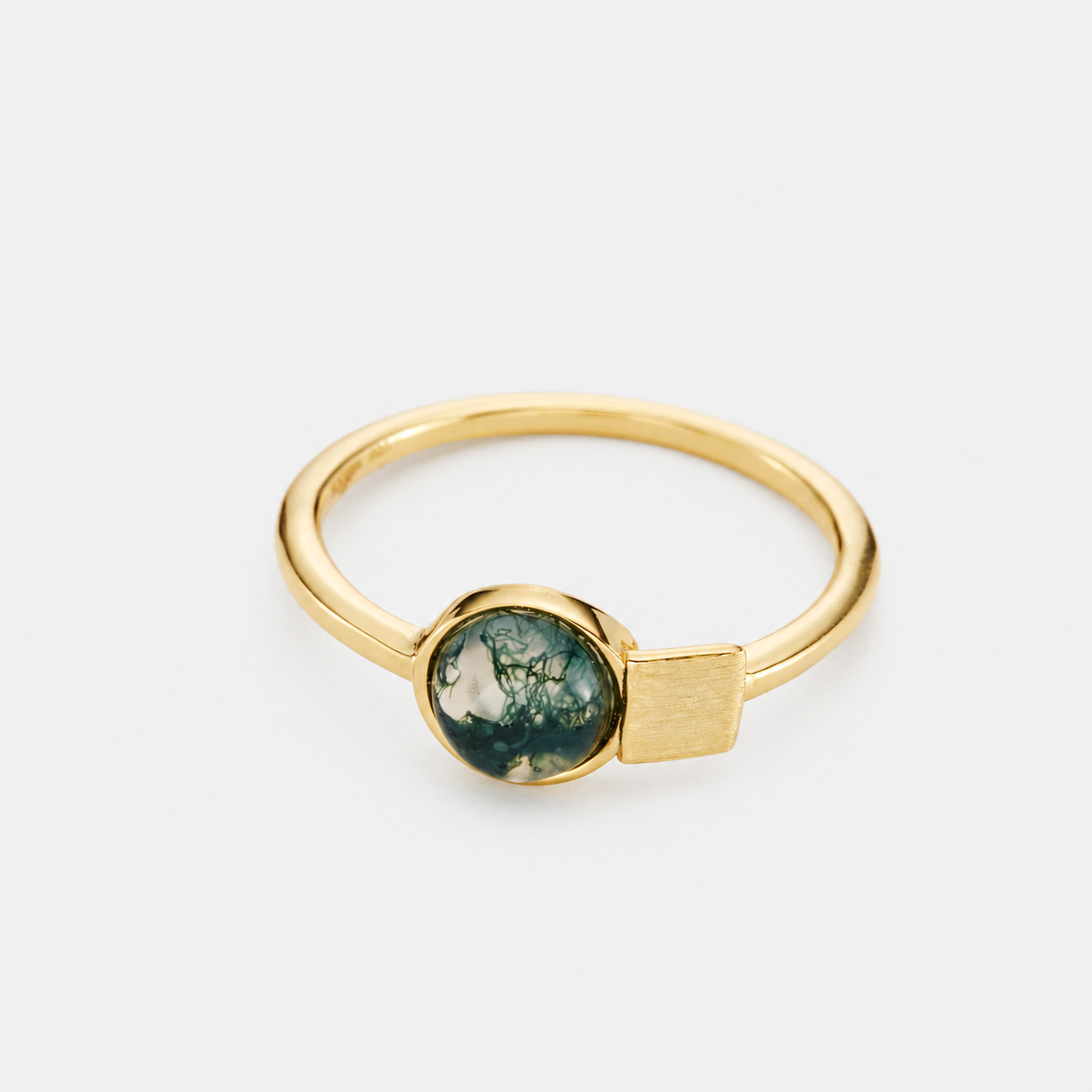 18k gold plated sterling silver moss agate ring with square