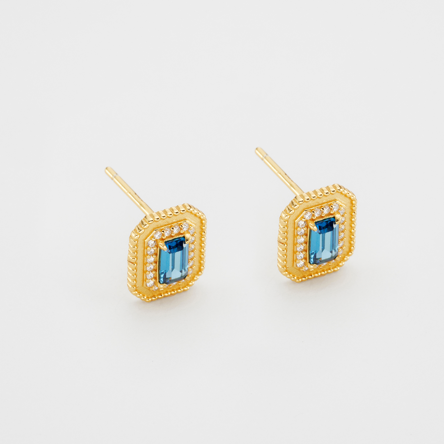 18k gold plated sterling silver synthetic sapphire stud earrings