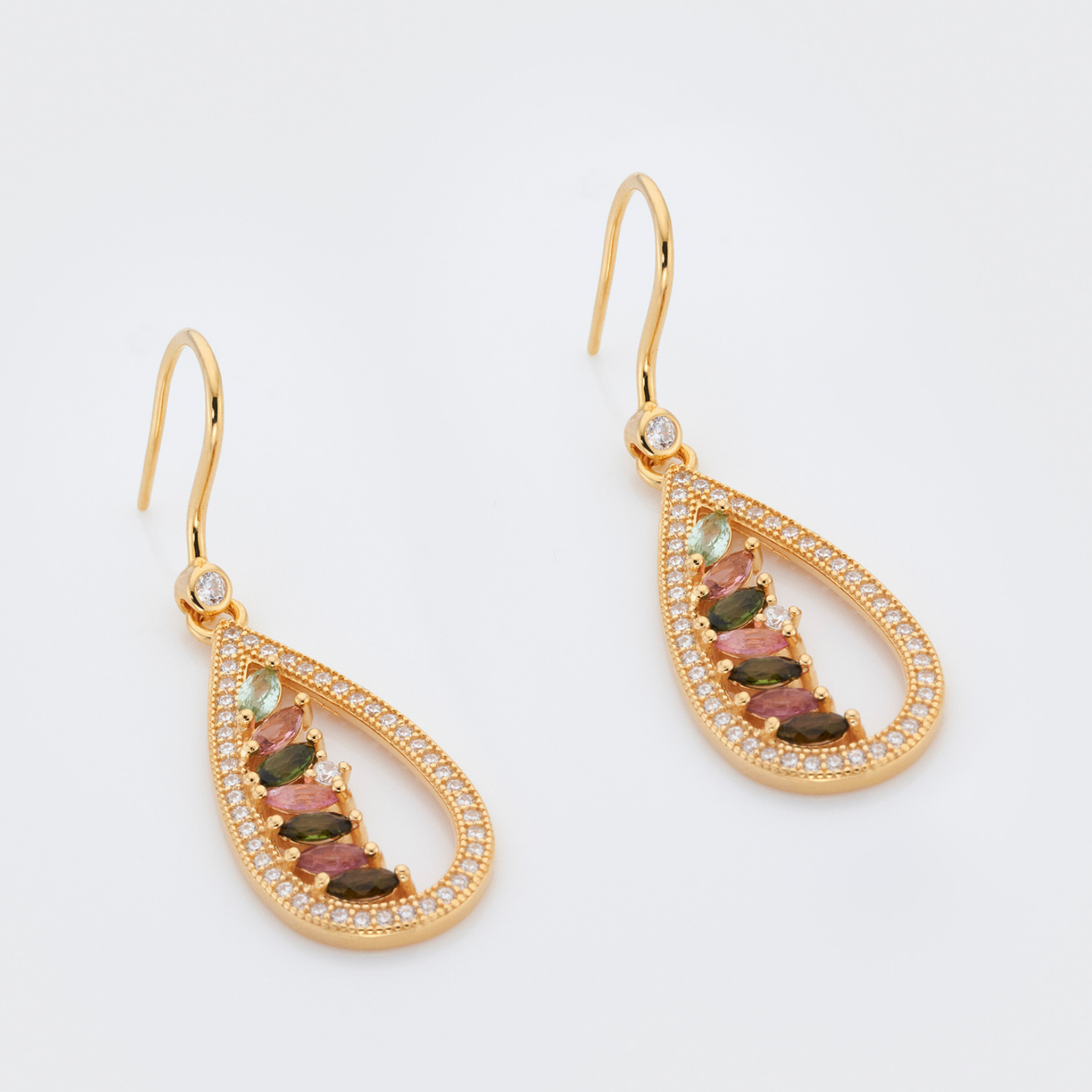 18k gold plated 925 sterling silver tourmaline drop earrings