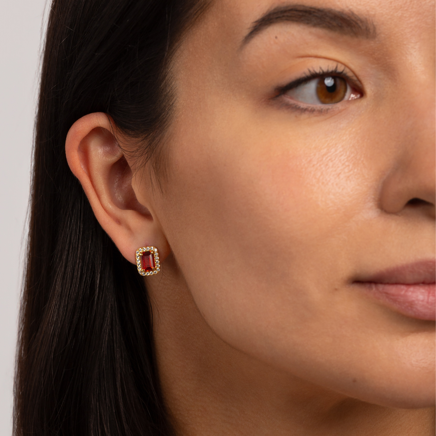 model 18k gold plated 925 sterling silver garnet rectangle stud earrings