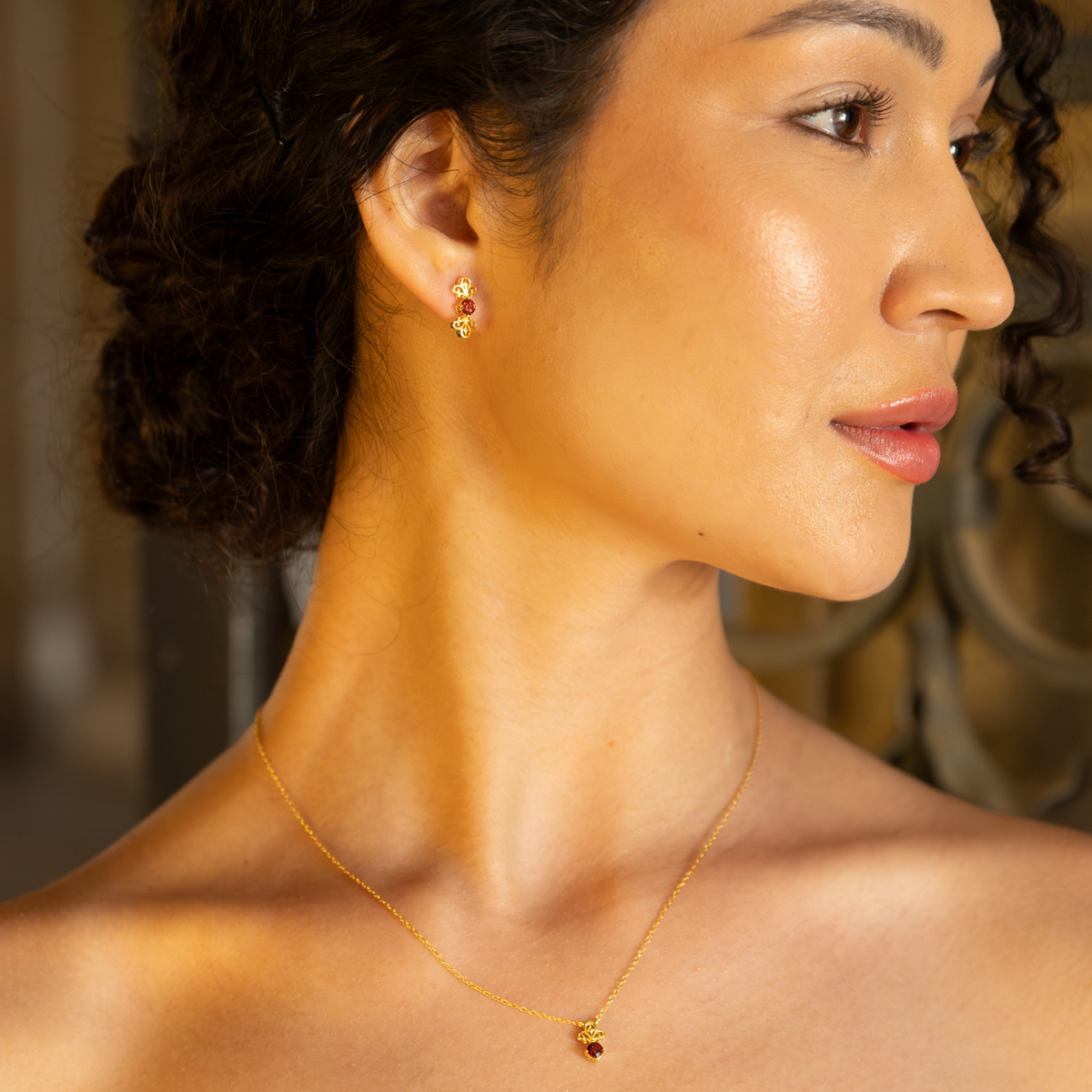 18k gold plated sterling silver garnet tijou jewellery set