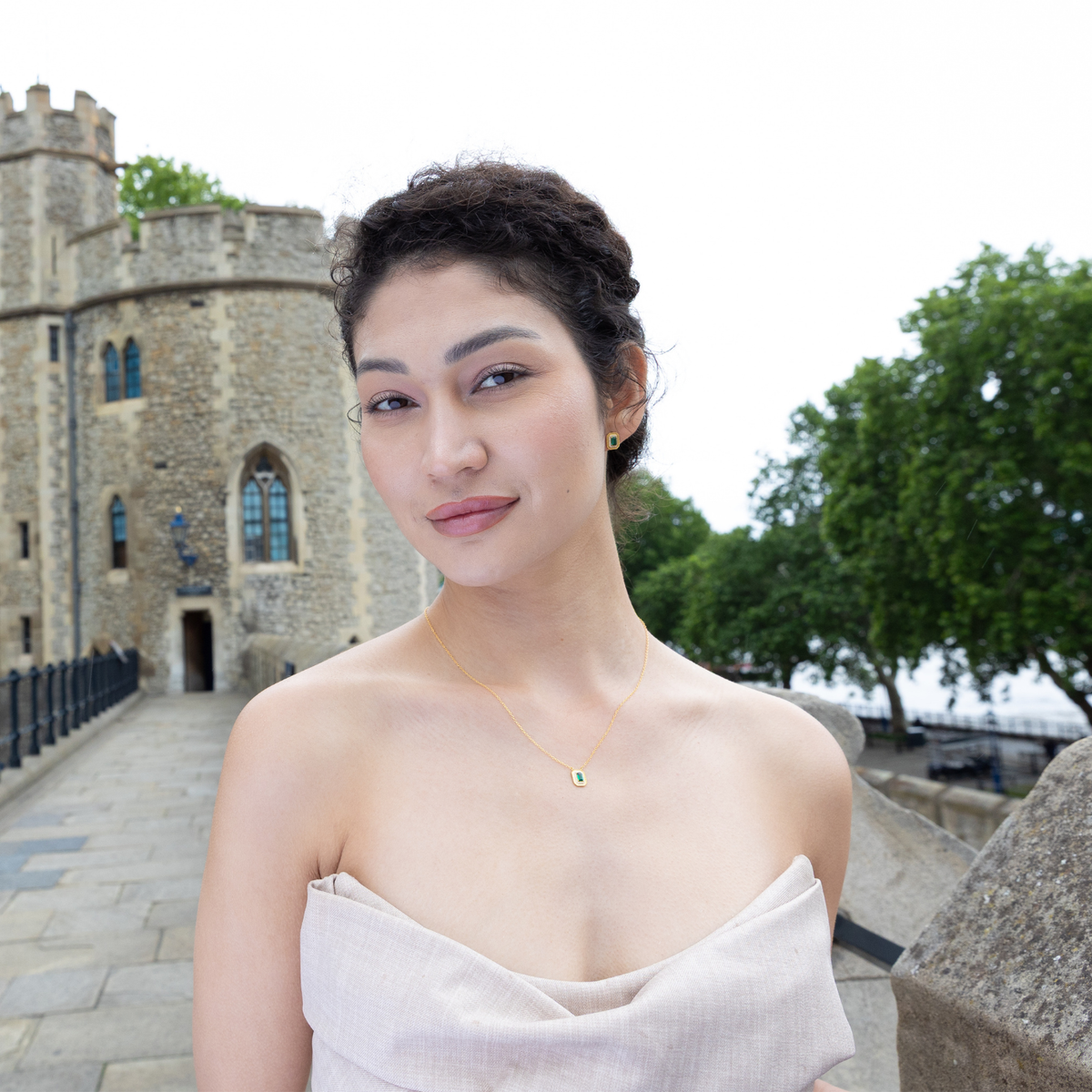 model wearing 18k gold plated sterling silver moissanite jewellery set