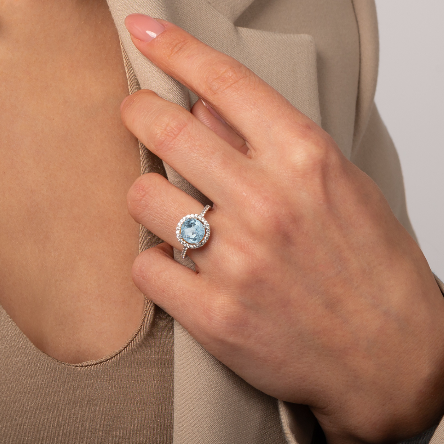 925 sterling silver round blue topaz ring model