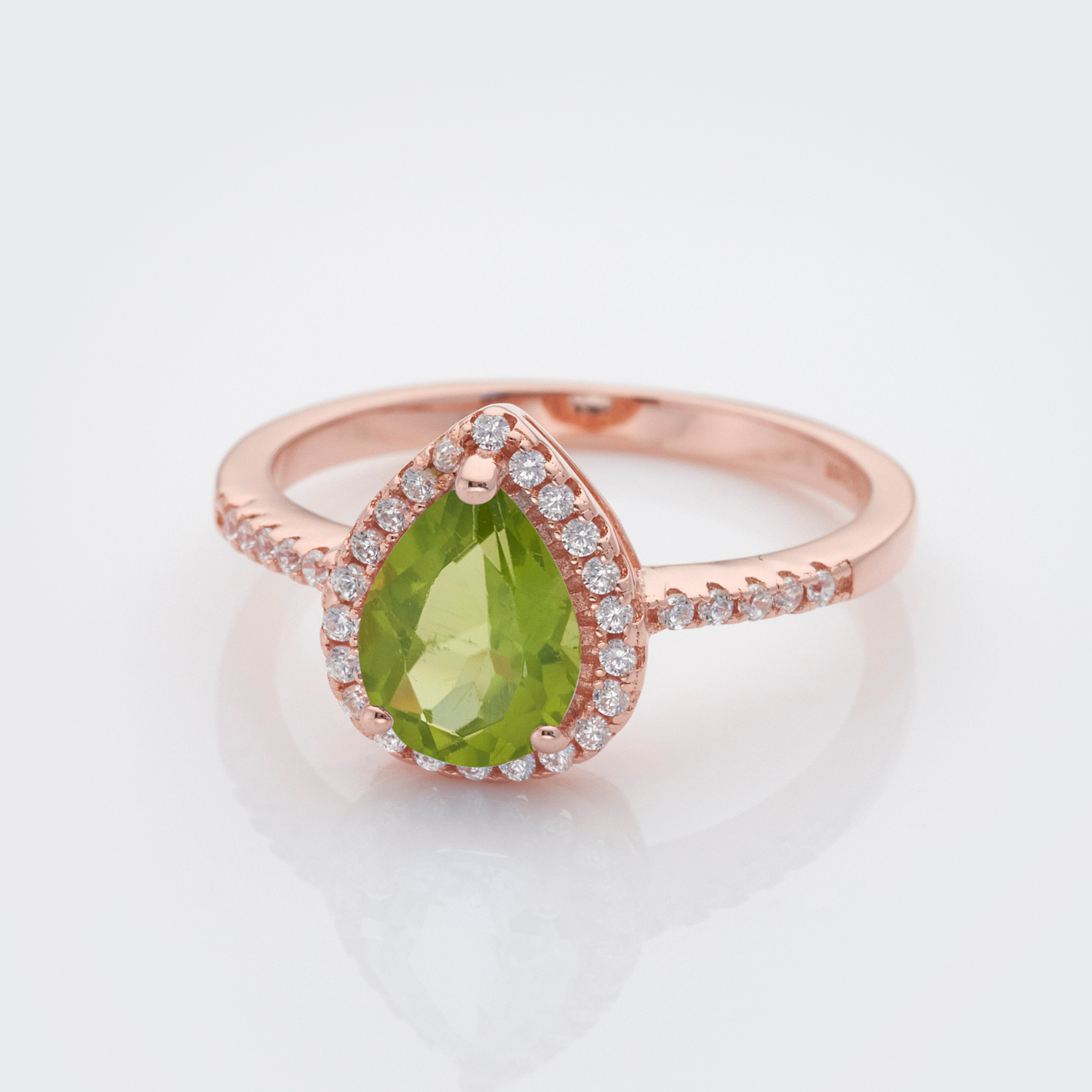 18k rose gold 925 sterling silver pear drop peridot ring