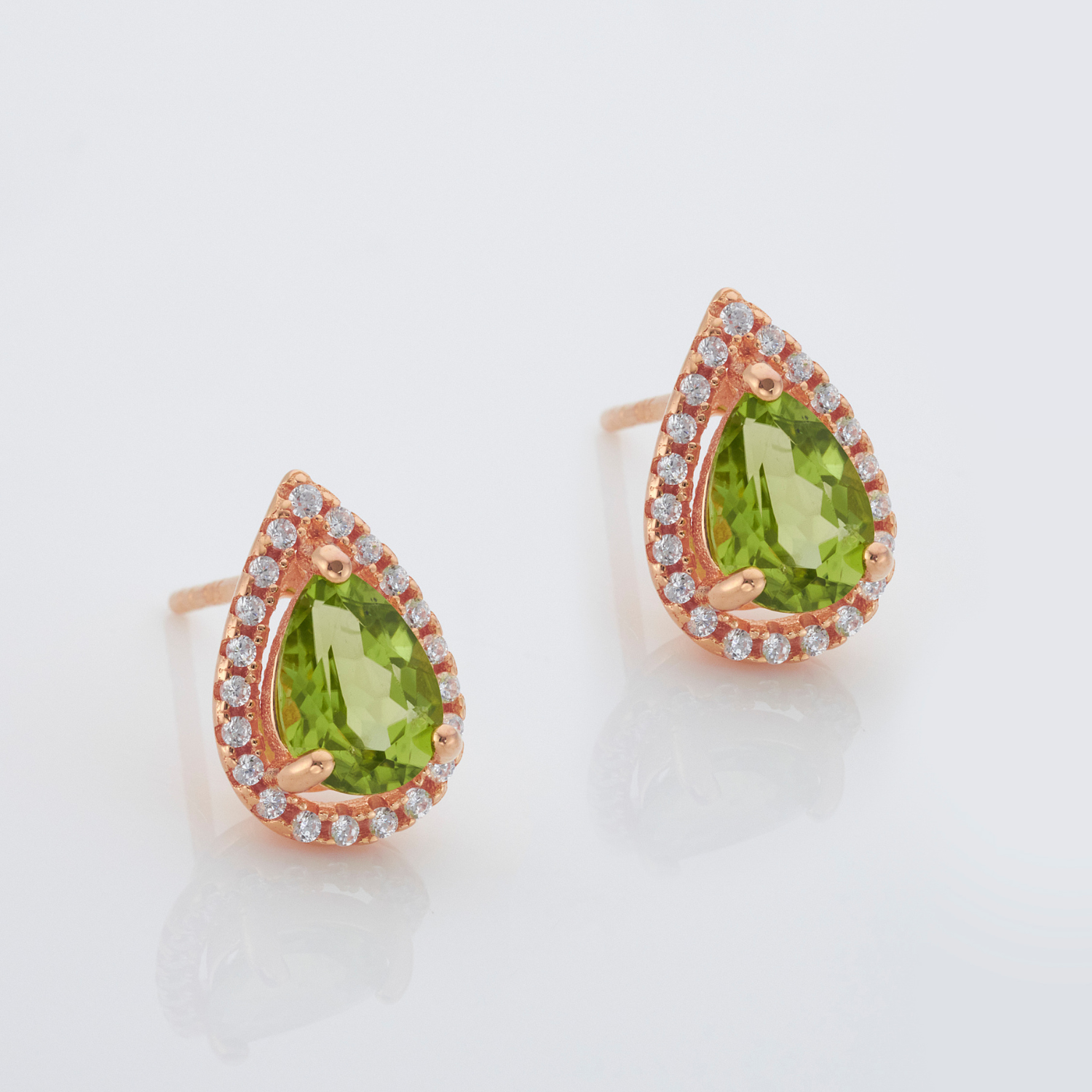 18k rose gold plated 925 sterling silver pear drop peridot stud earrings