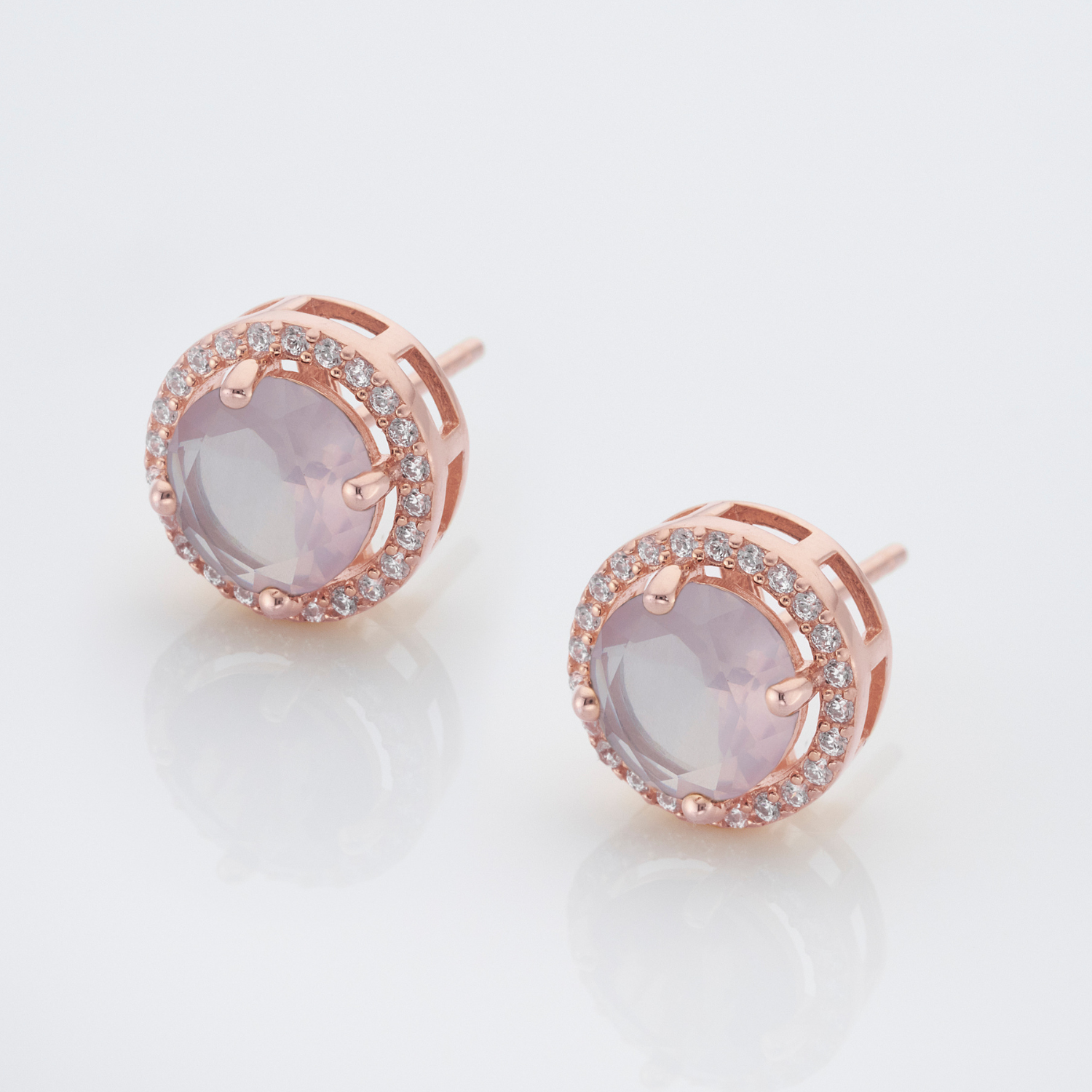 18k rose gold plated 925 sterling silver rose quartz stud earrings